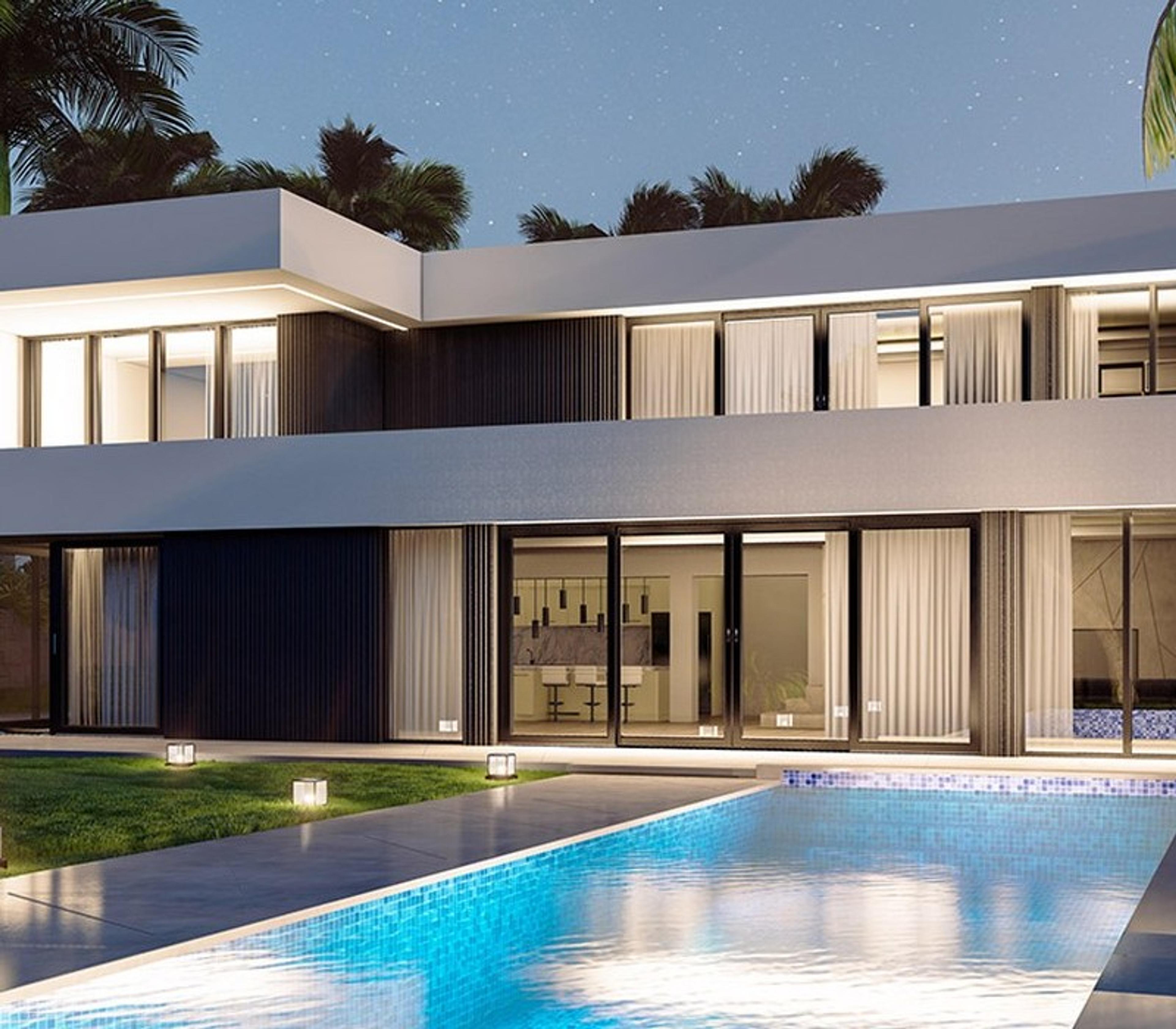 Skjutdörr Delux i modernt hus skjutdörr monterat i modernt hus med pool