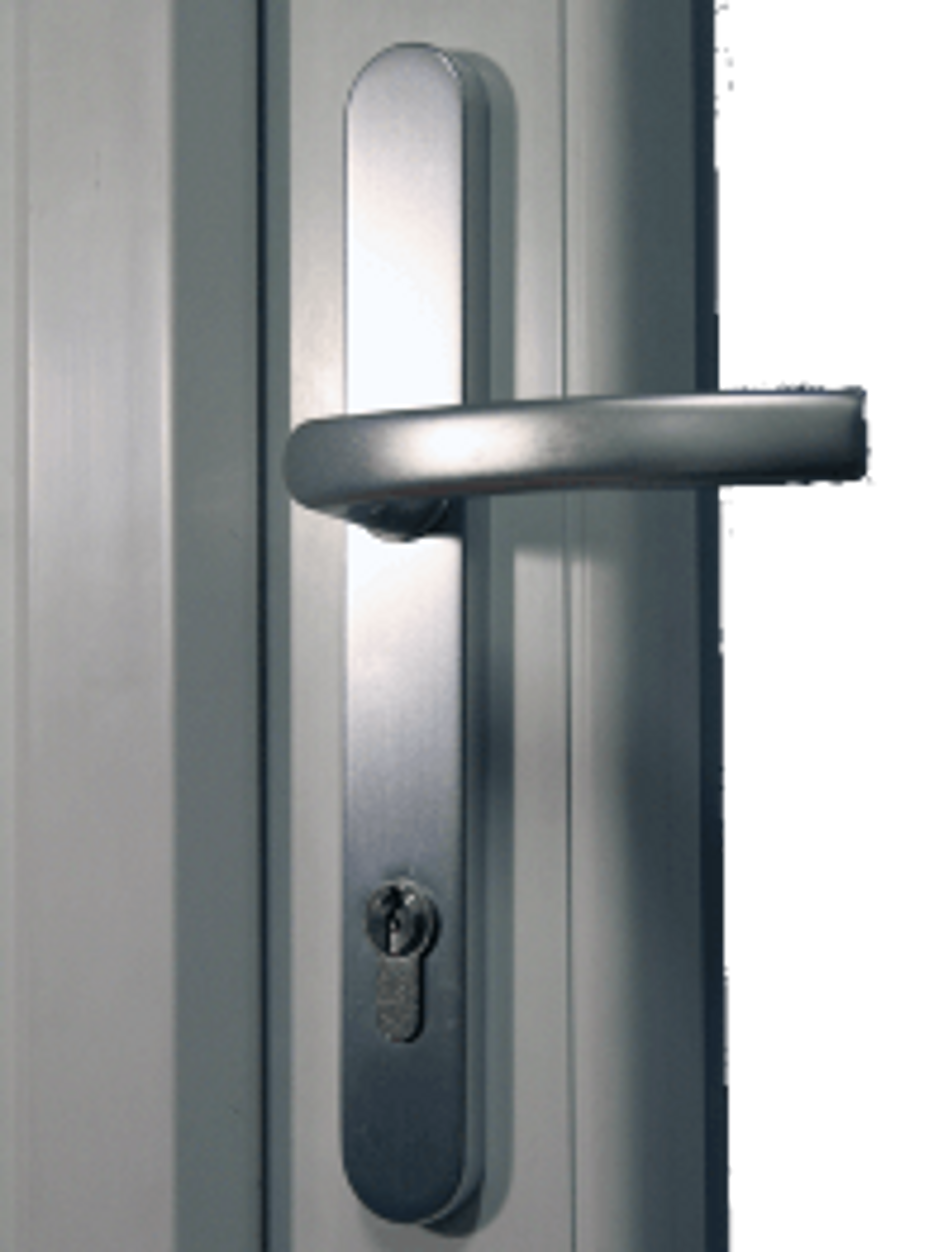 Silvrigt handtag med cylinderlås Silvrigt handtag med cylinderlås