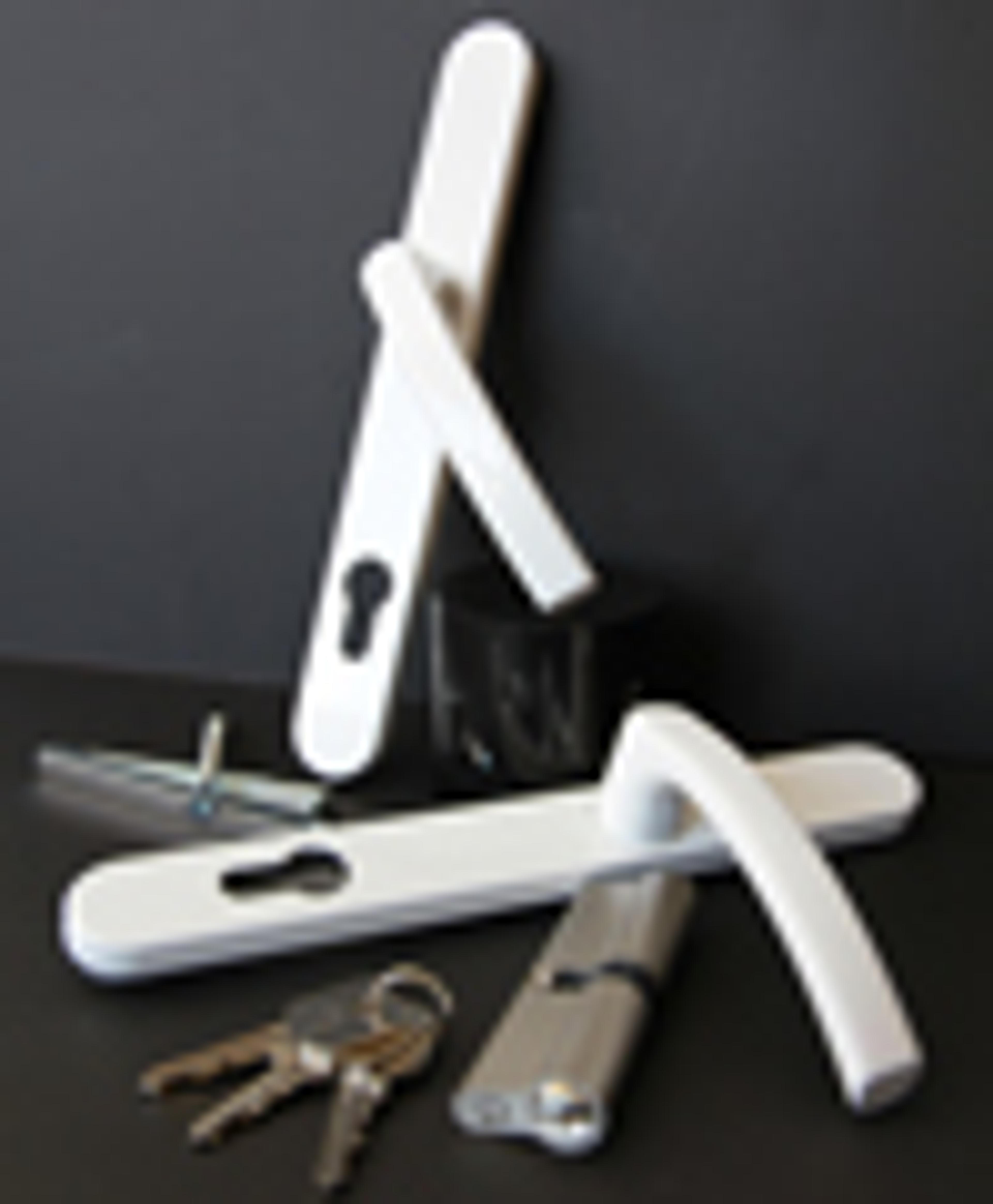 Vitt handtag med cylinderlås Vitt handtag med cylinderlås