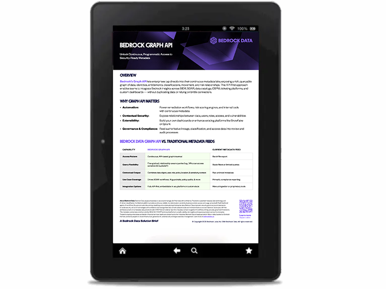 bedrock graph api is displayed on a tablet screen