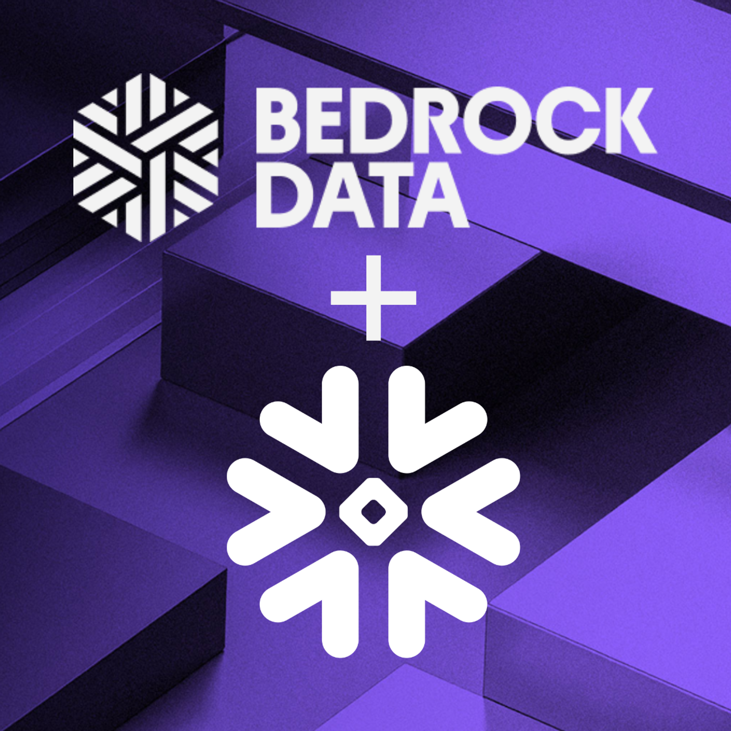Bedrock Data logo: a white hexagonal icon and text 'BEDROCK DATA' on a purple background with dark abstract geometric shapes.