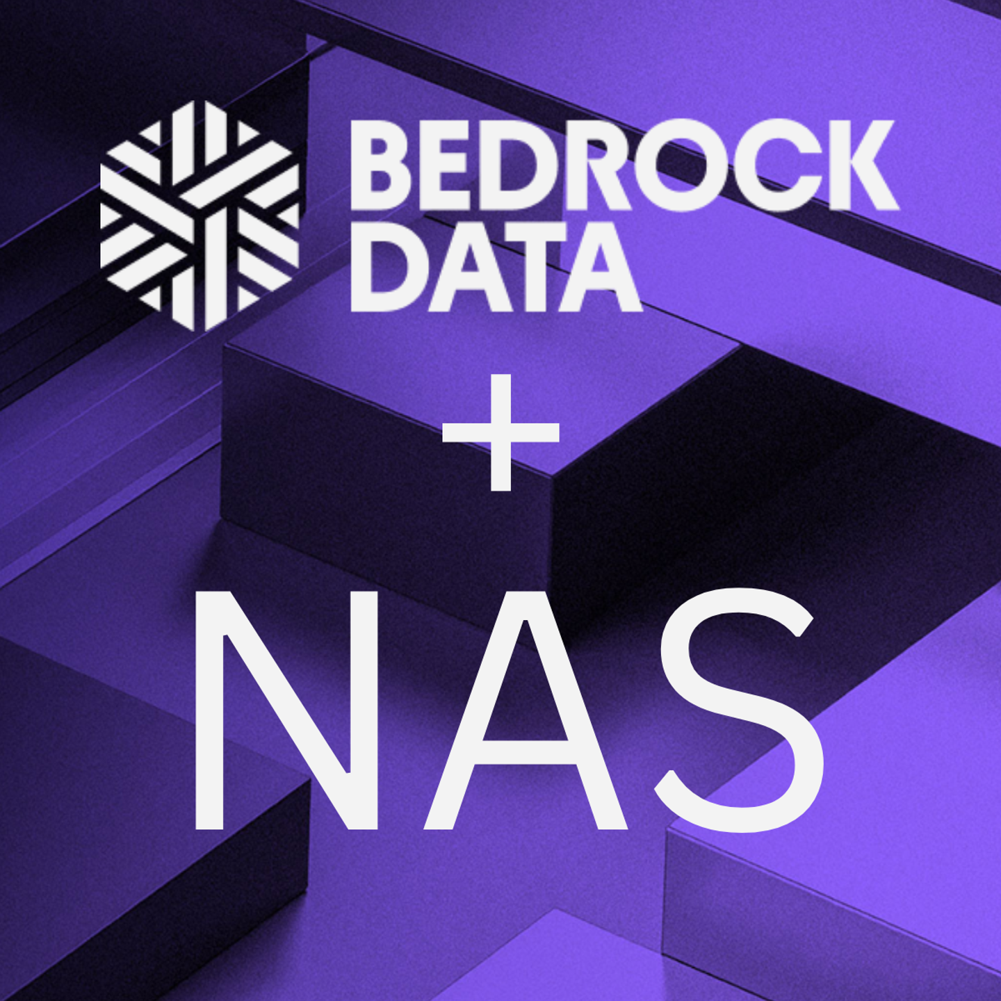 Bedrock Data logo and text "BEDROCK DATA + NAS" on a purple geometric background.