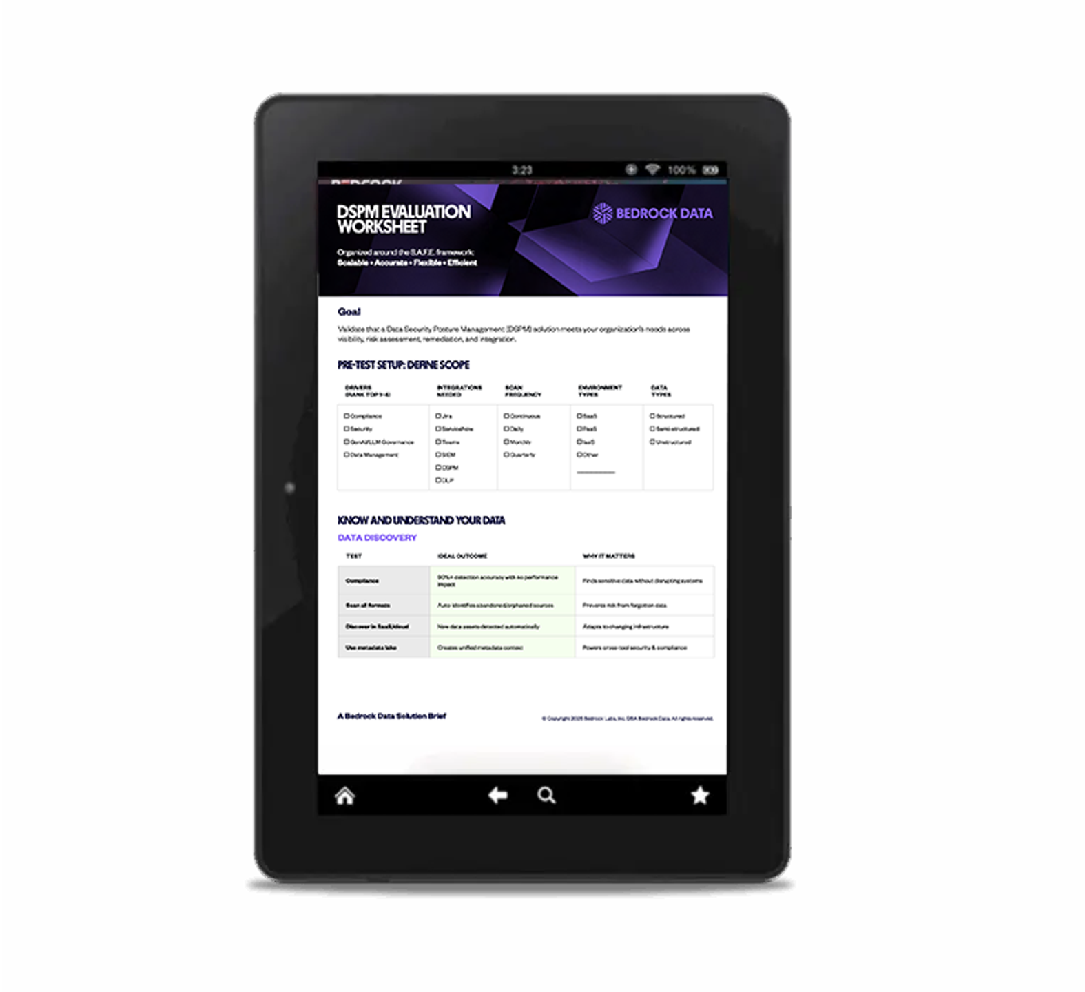 a tablet displays a dspm evaluation worksheet