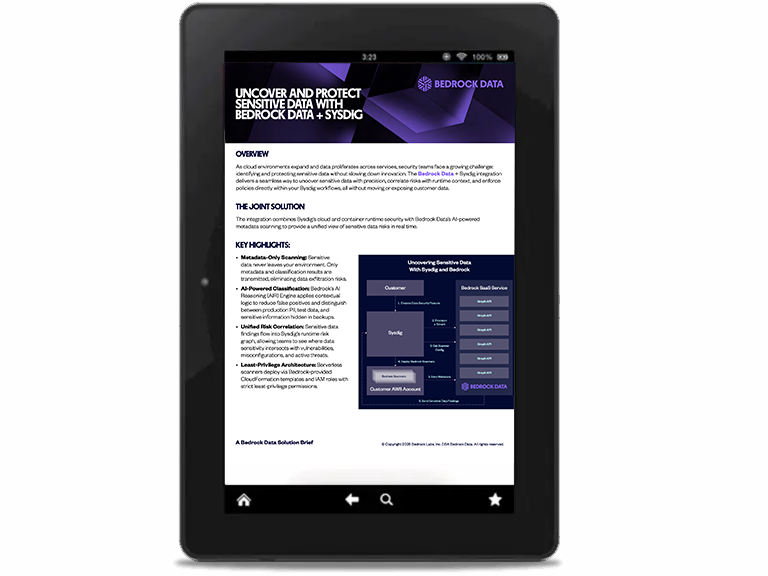 a tablet is open to a page about Bedrock + Sysdig