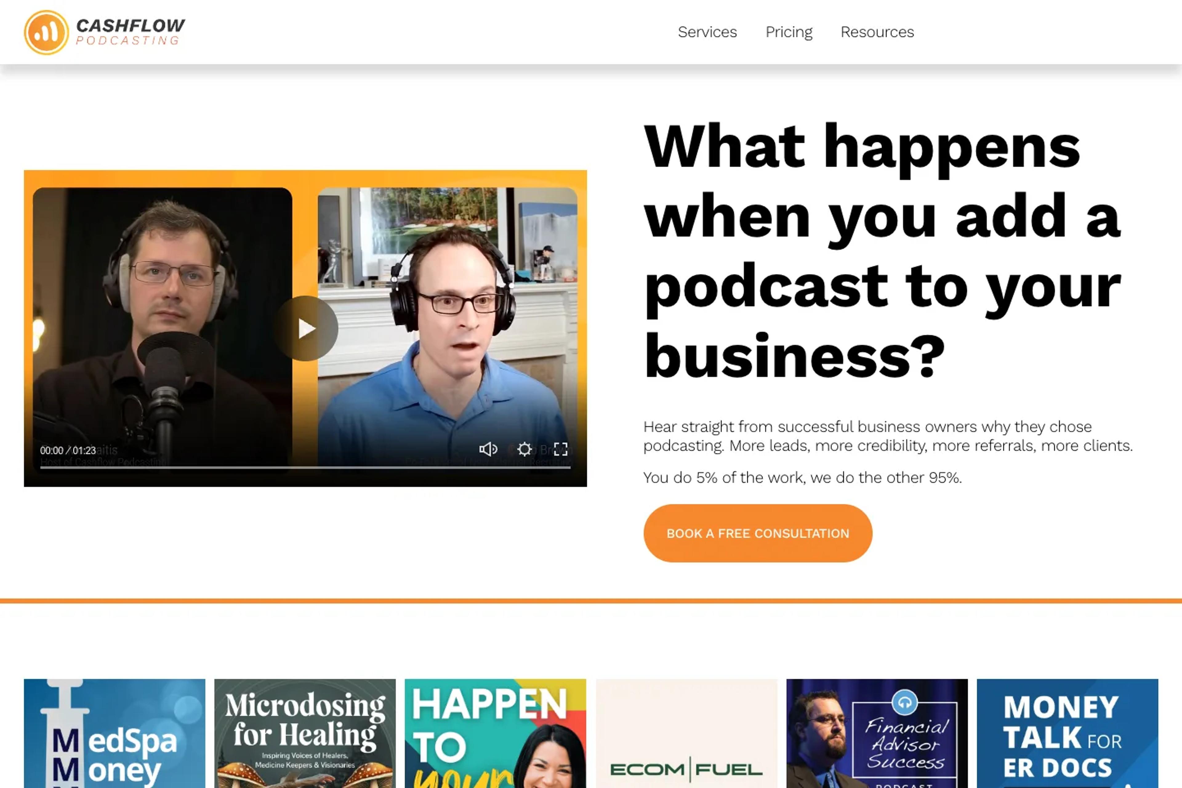 Cashflow Podcasting website homepage