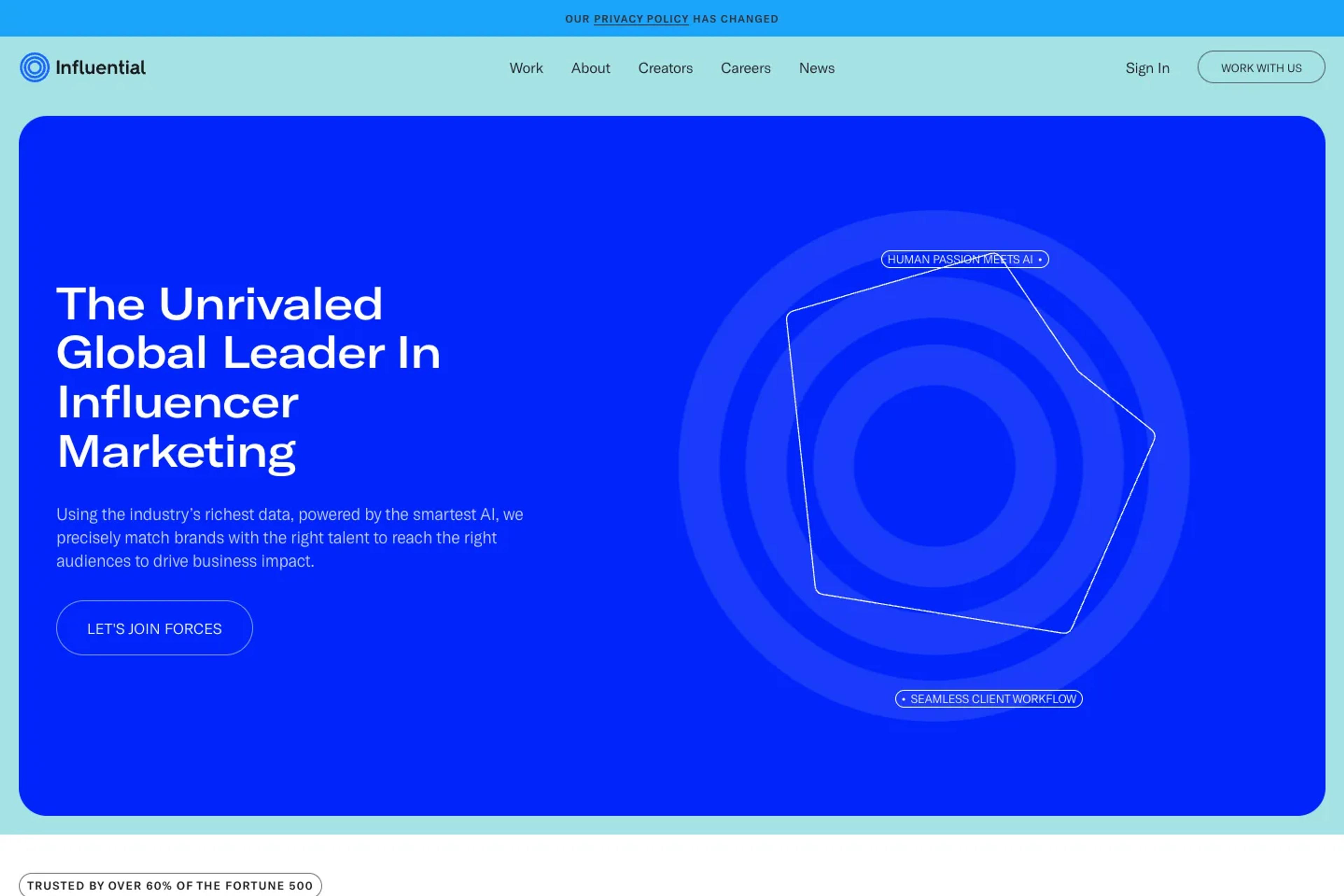 Influential website homepage
