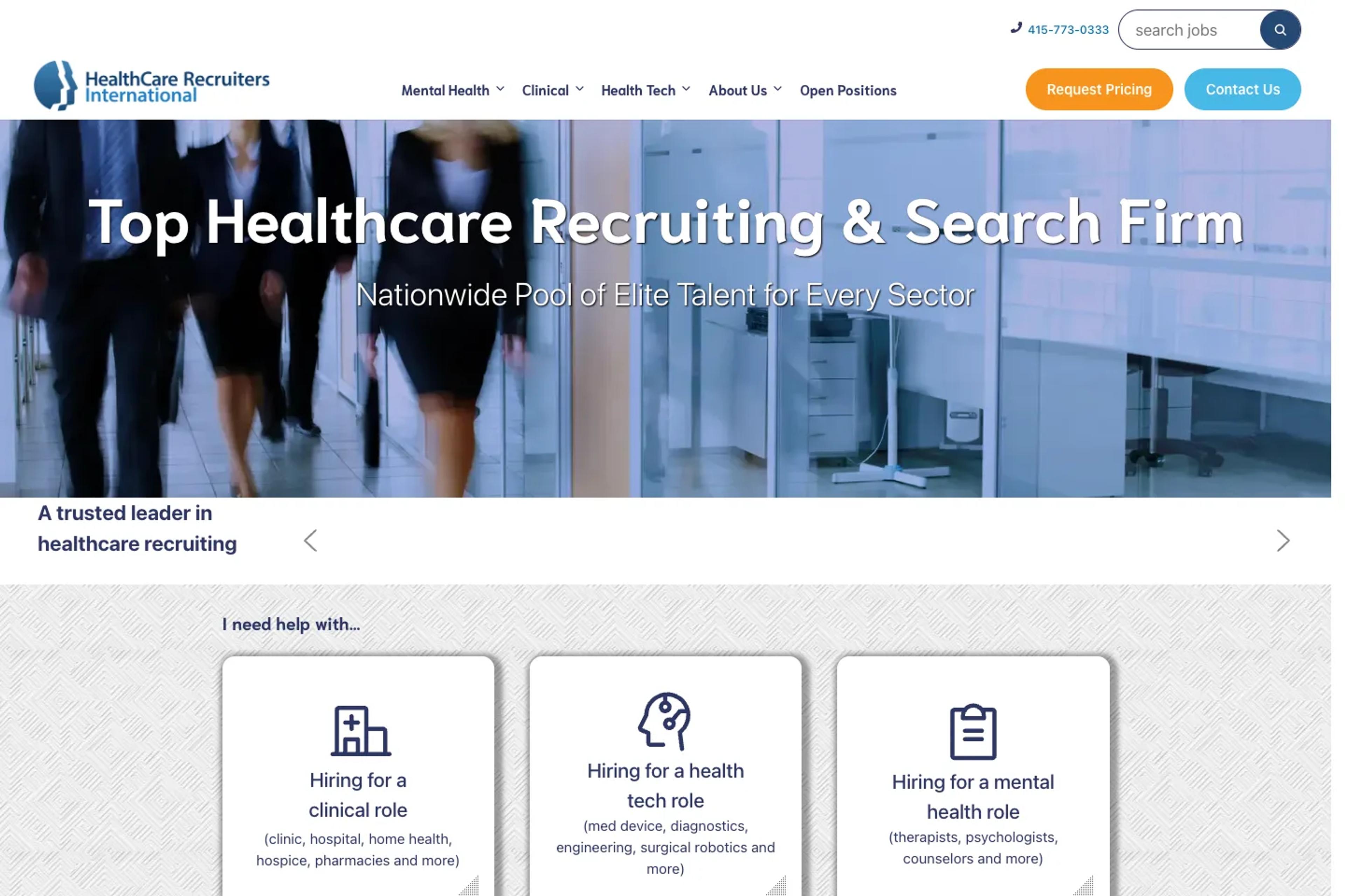 Healthcare Recruiters International website homepage