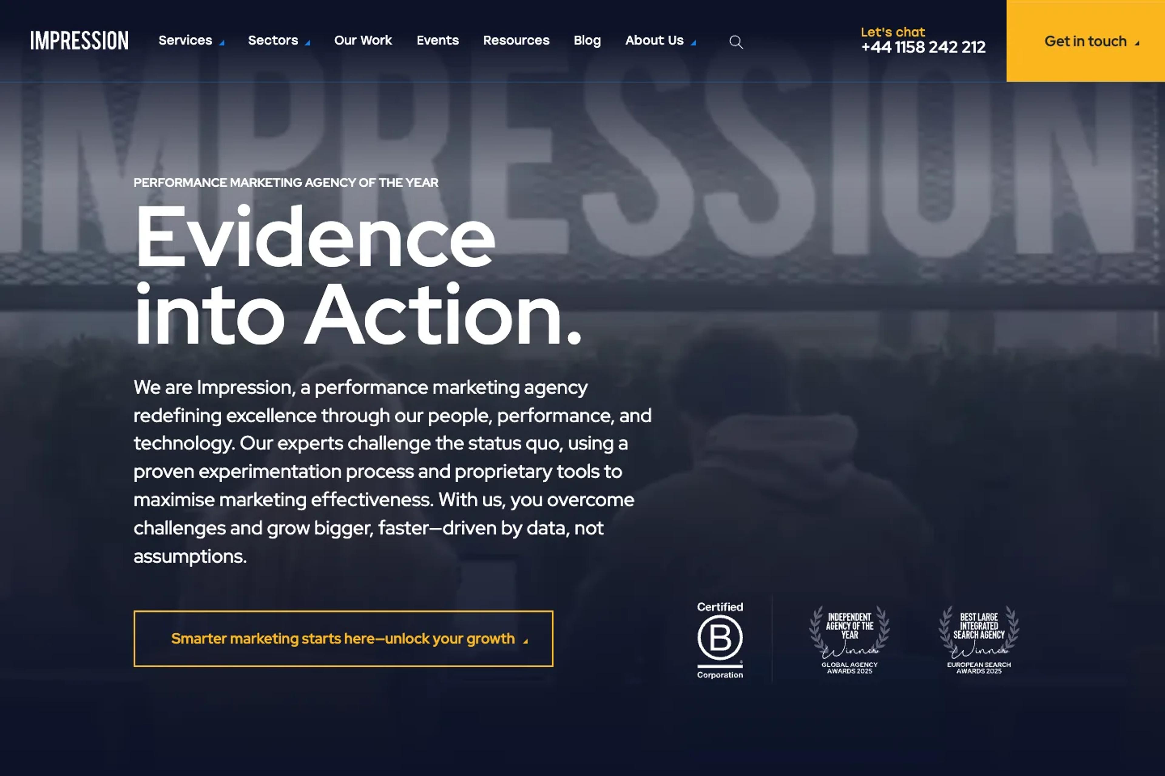 Impression website homepage