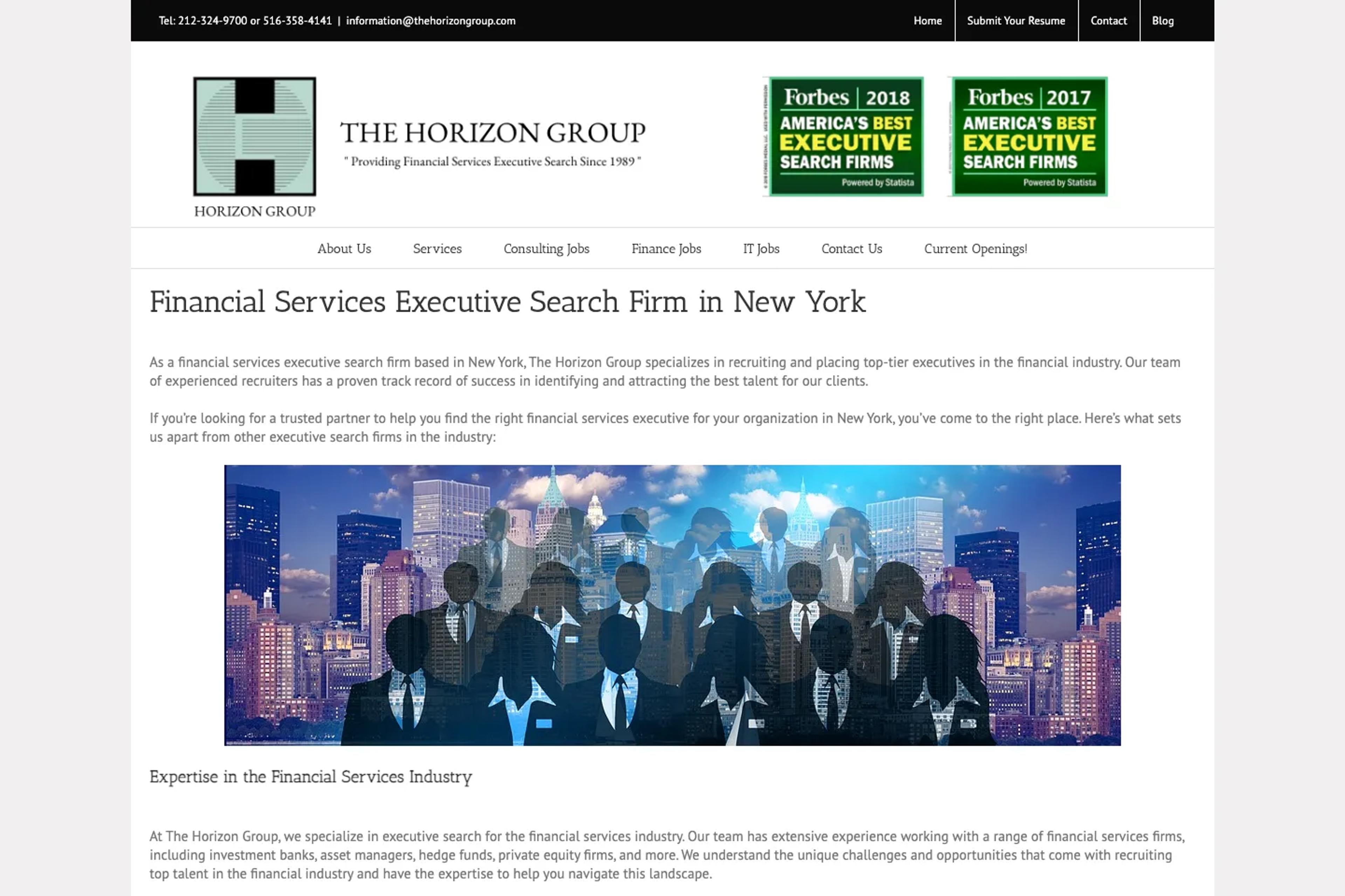 The Horizon Group website homepage
