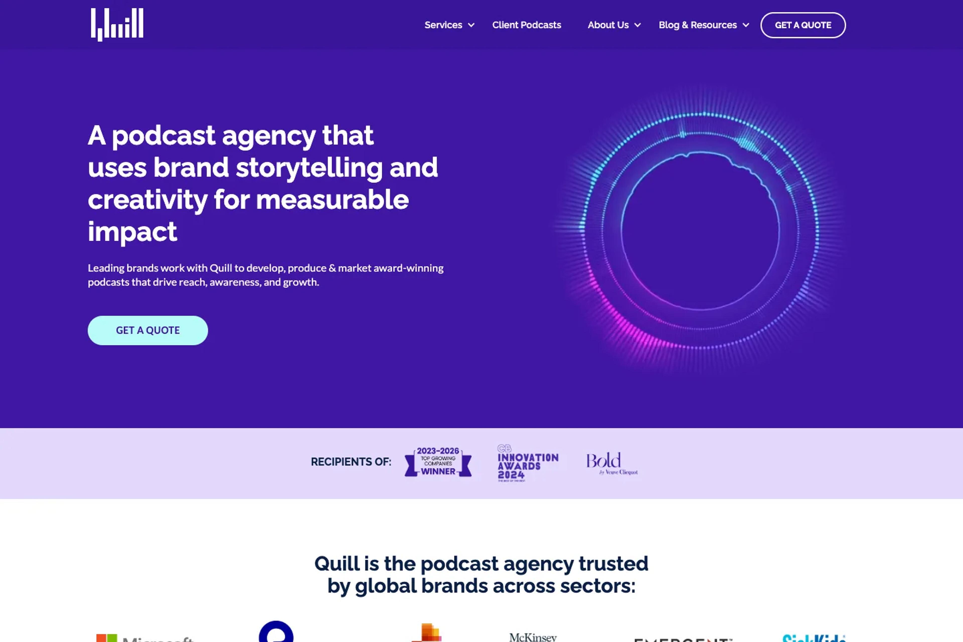 Quill website homepage