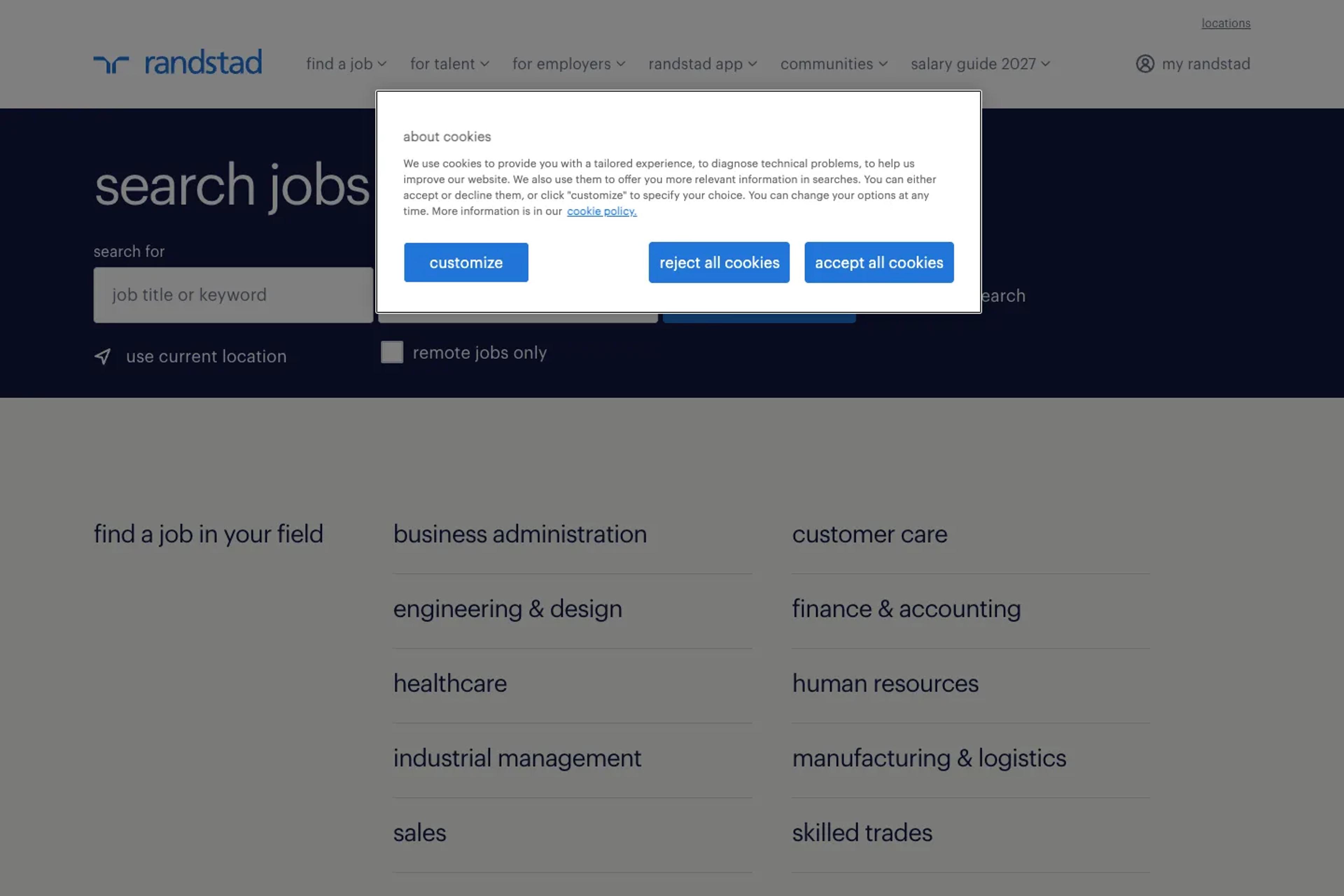 Randstad website homepage