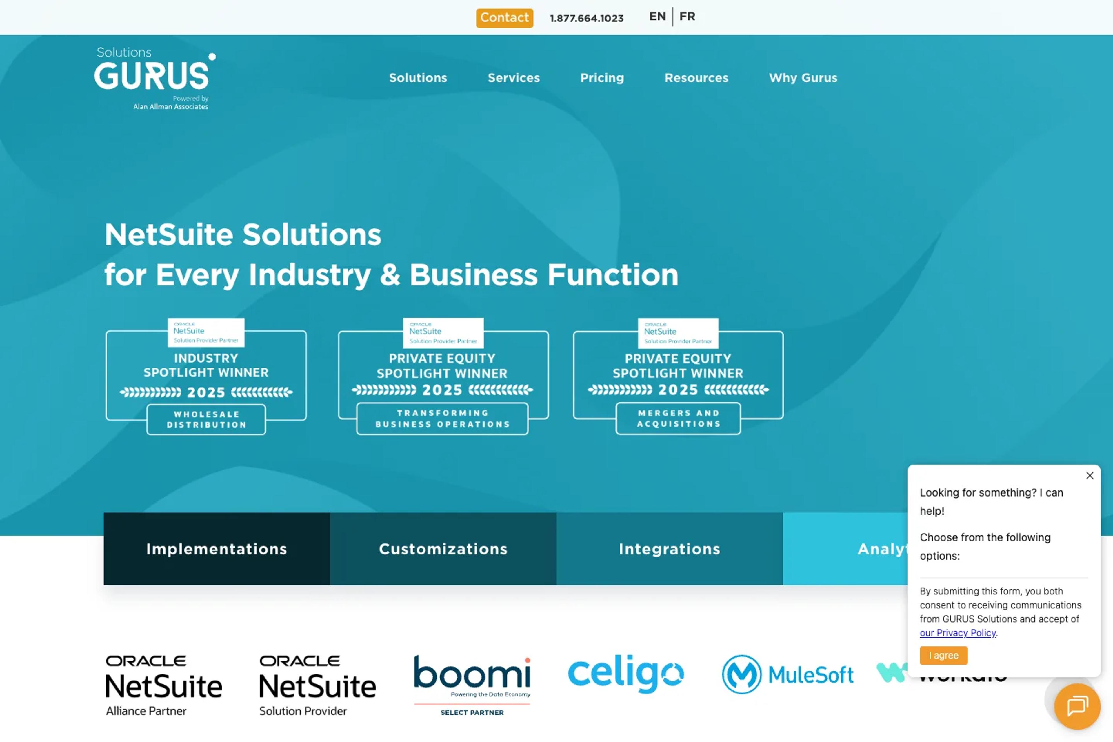 GURUS Solutions website homepage
