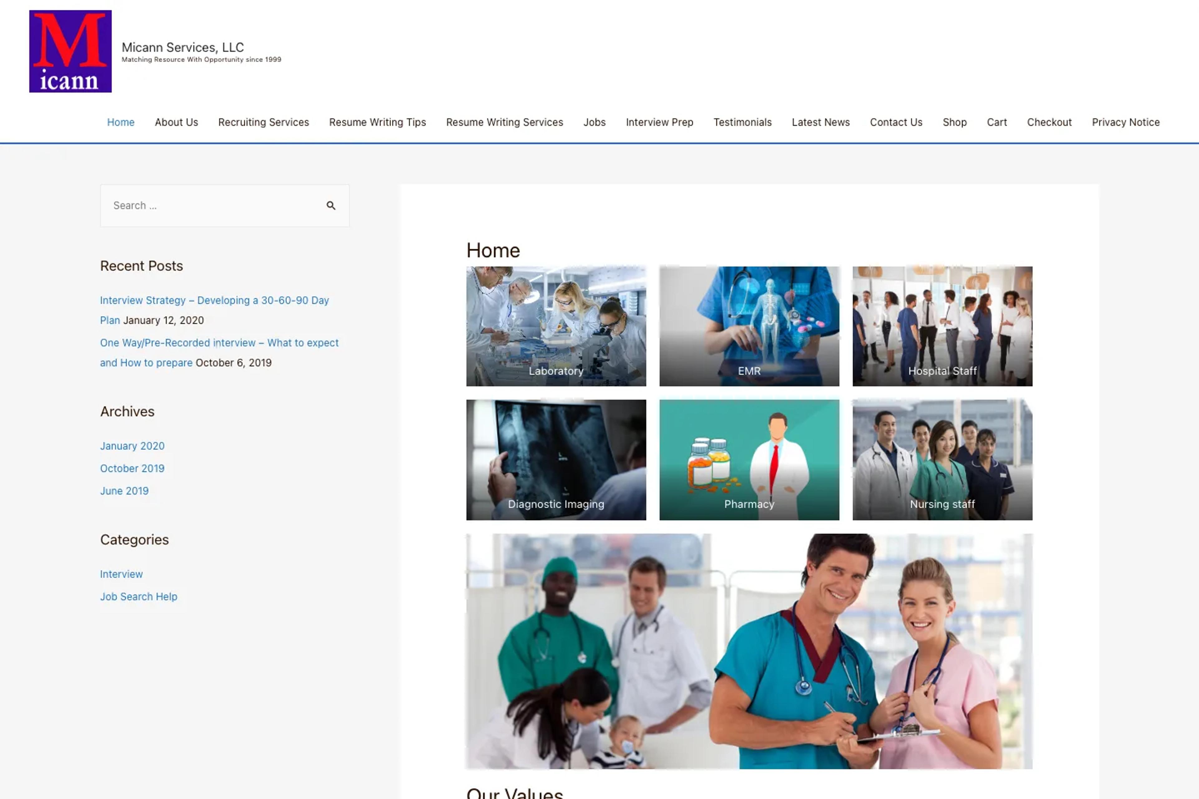Micann Services website homepage