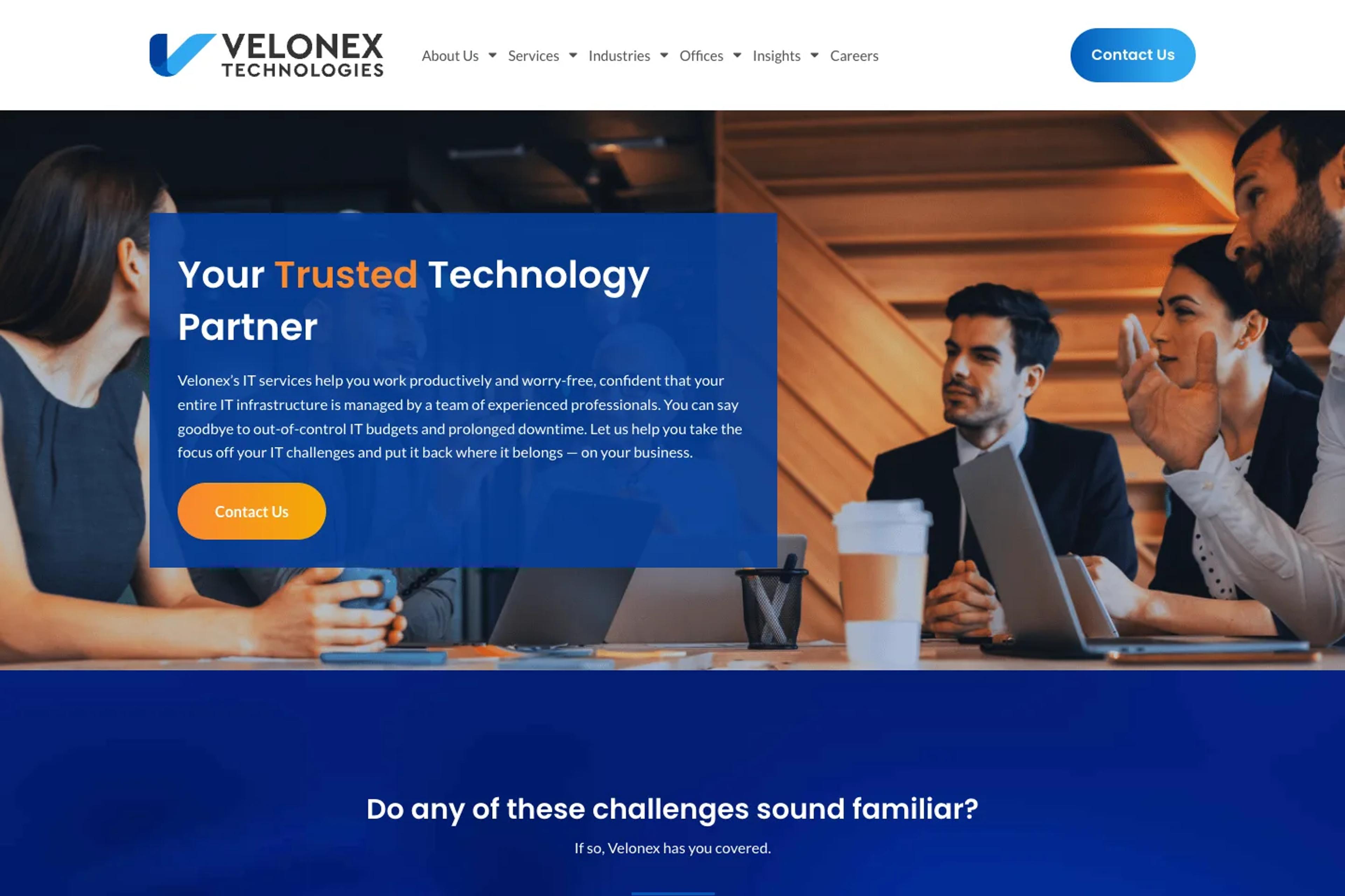 Velonex Technologies website homepage