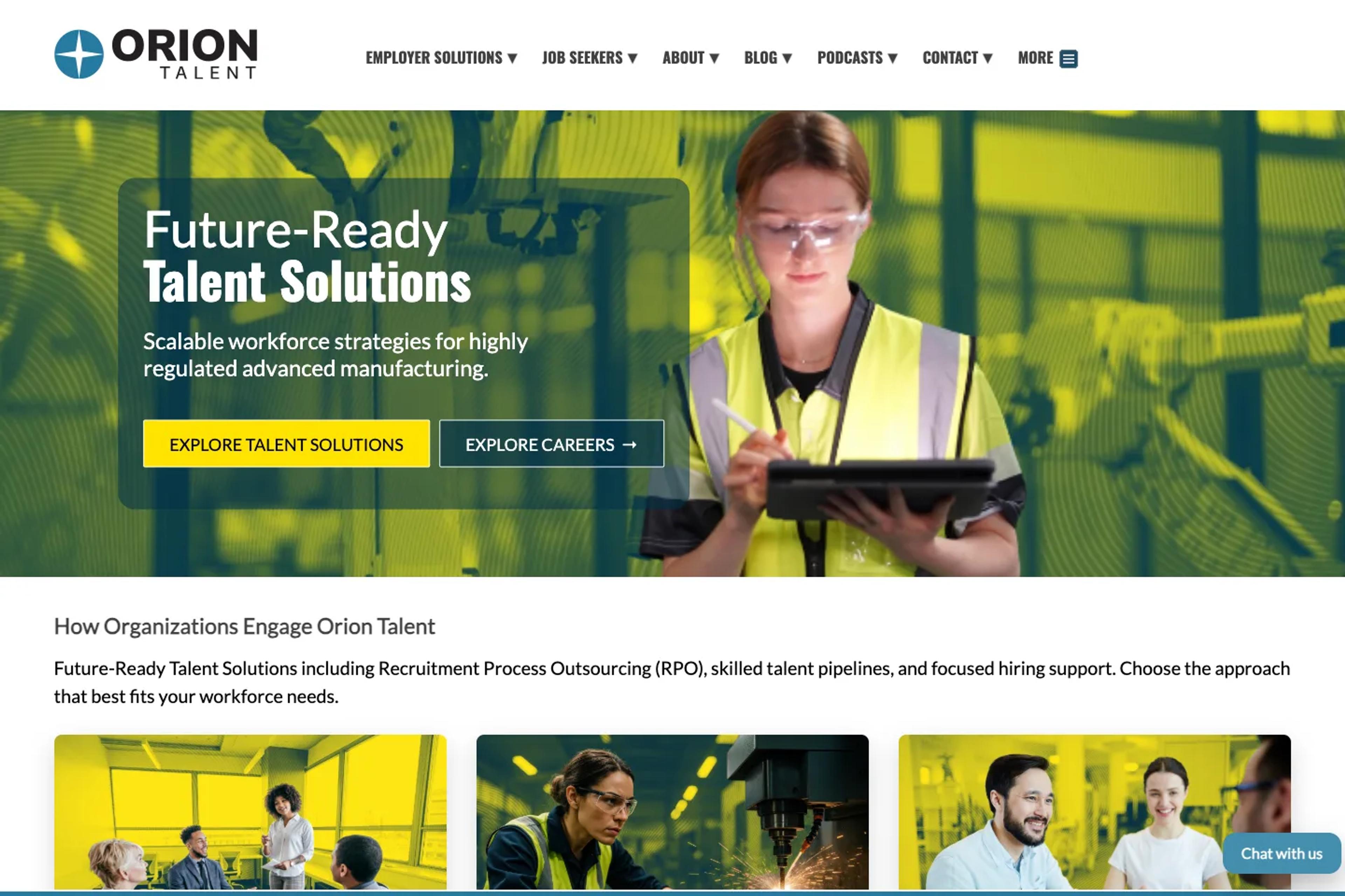 Orion Talent website homepage