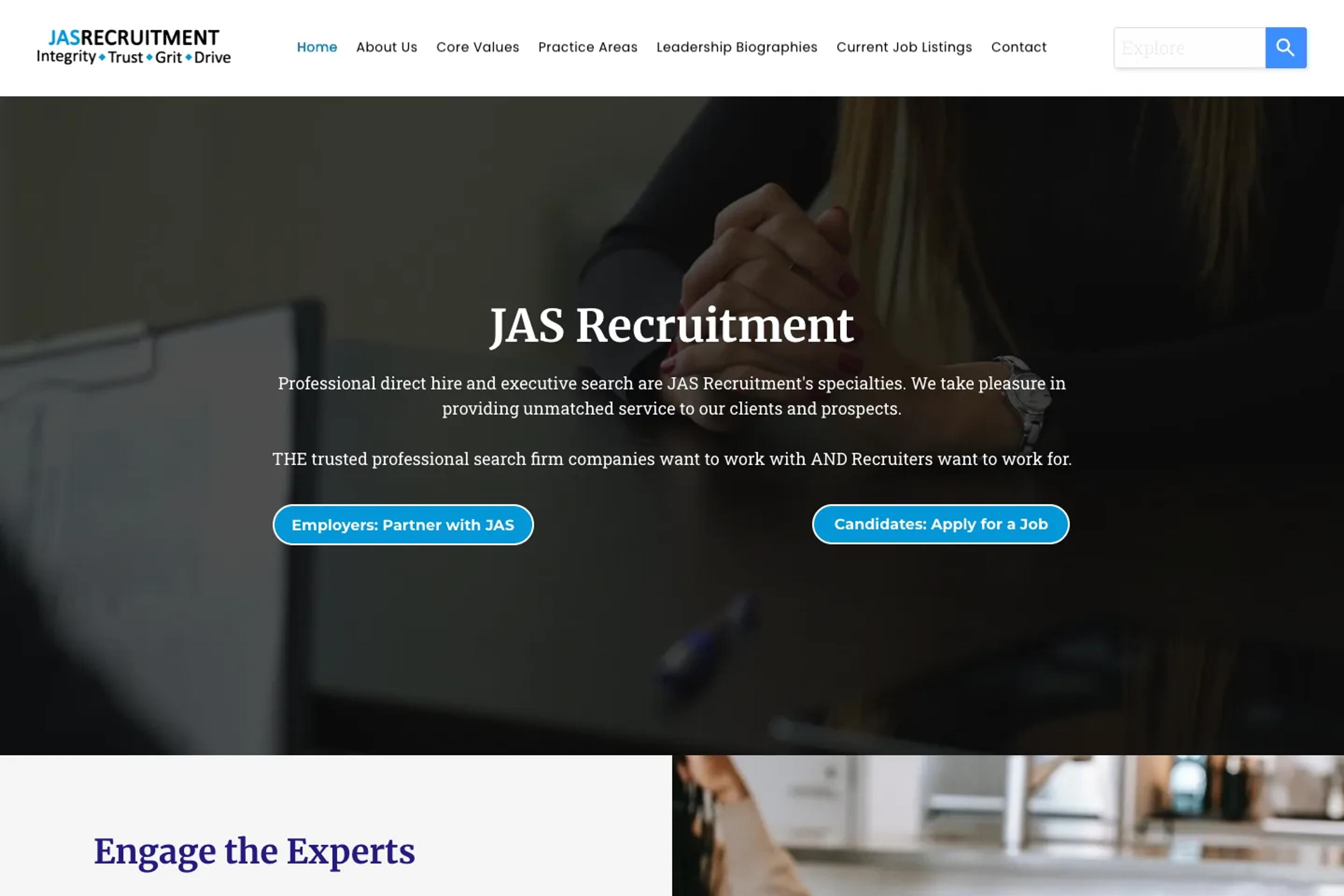 JAS Recruitment website homepage