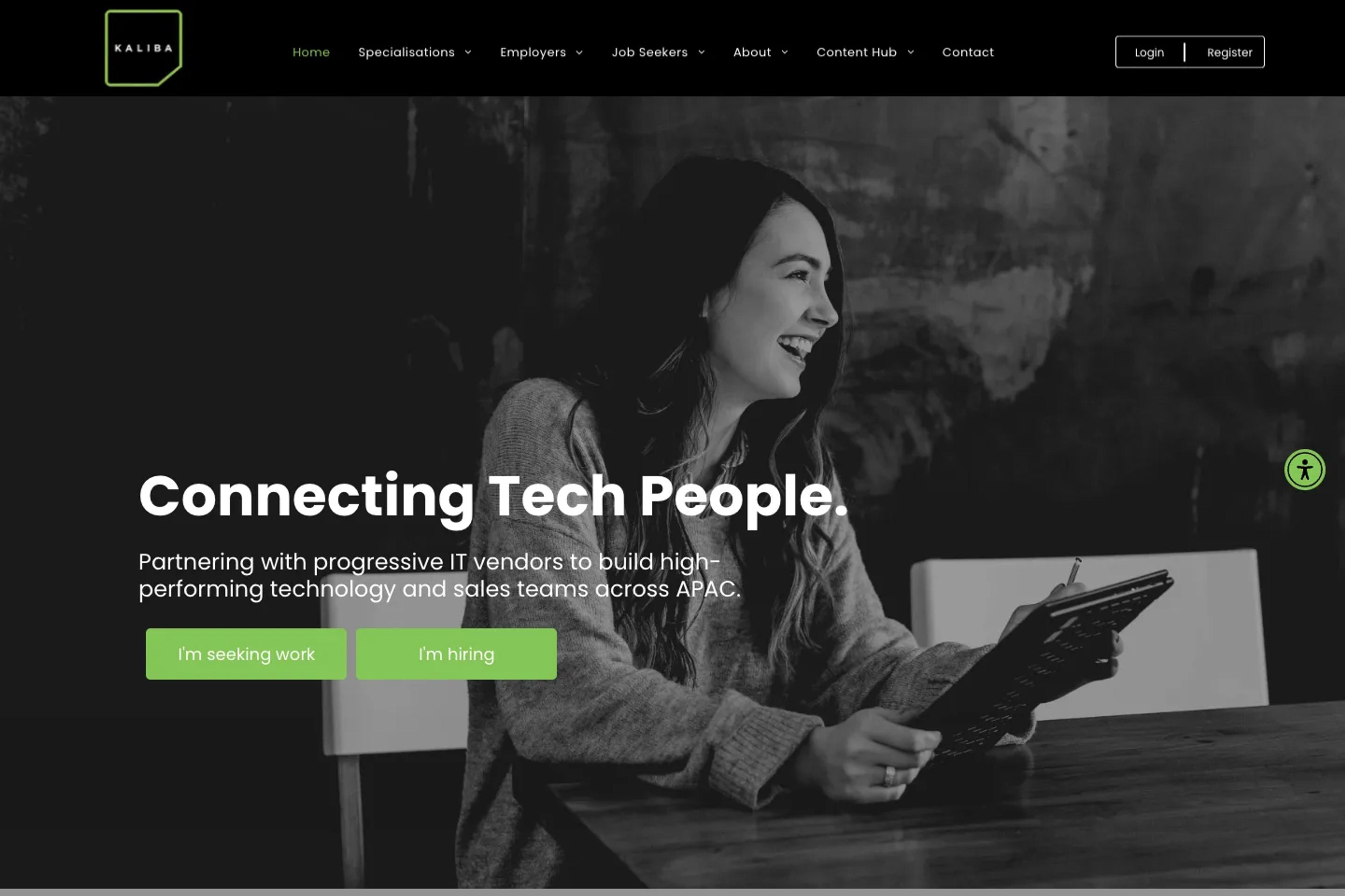 Kaliba website homepage