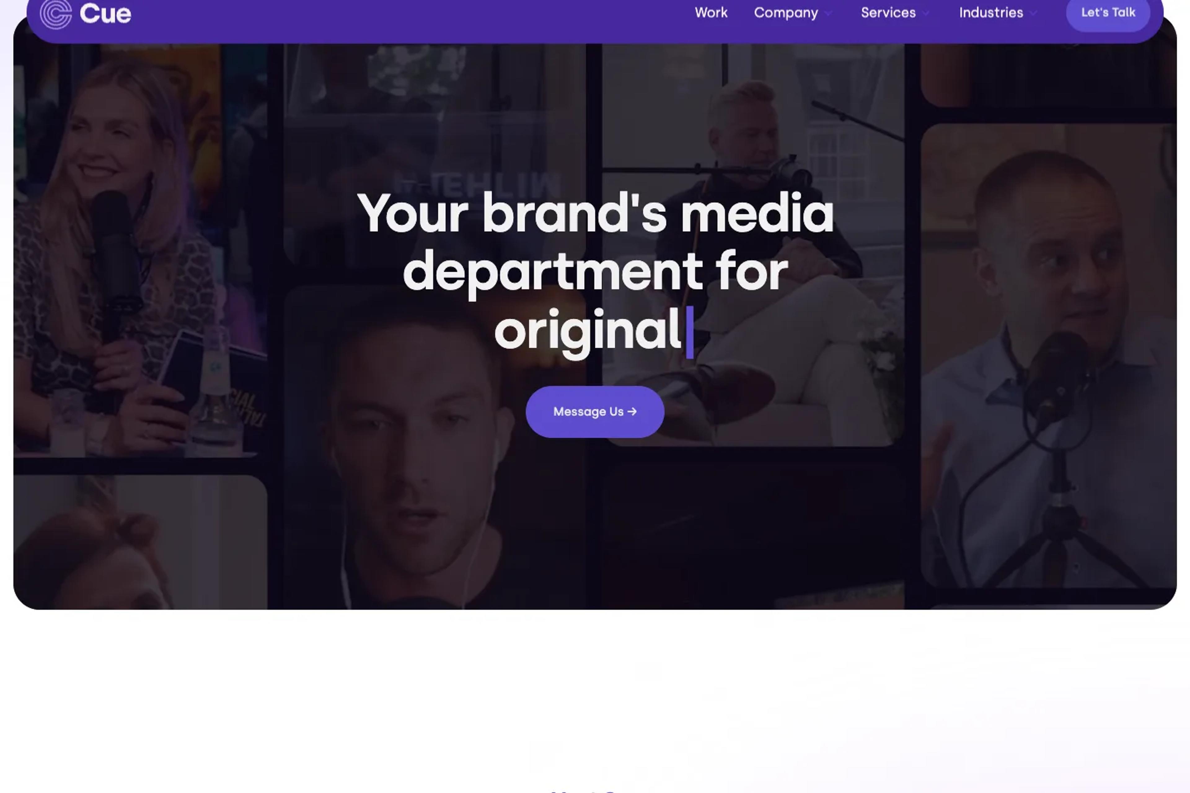 Cue Productions website homepage