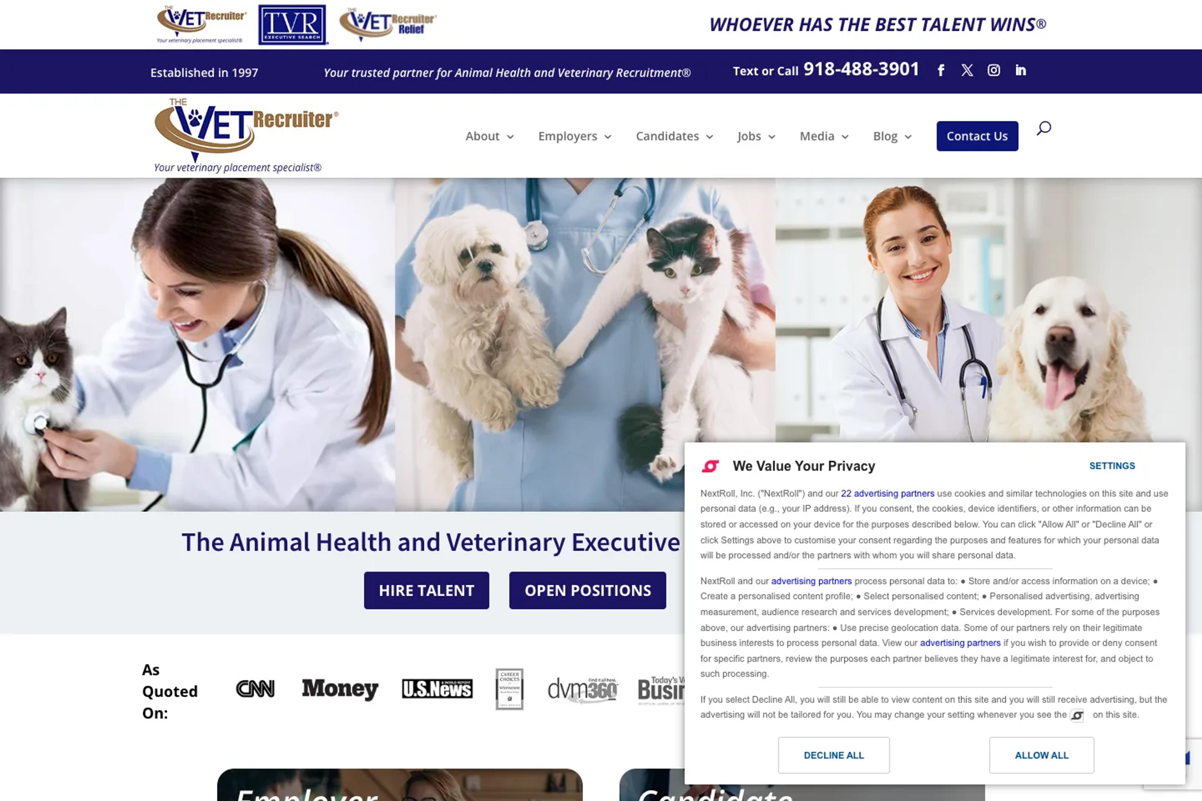 The VET Recruiter website homepage