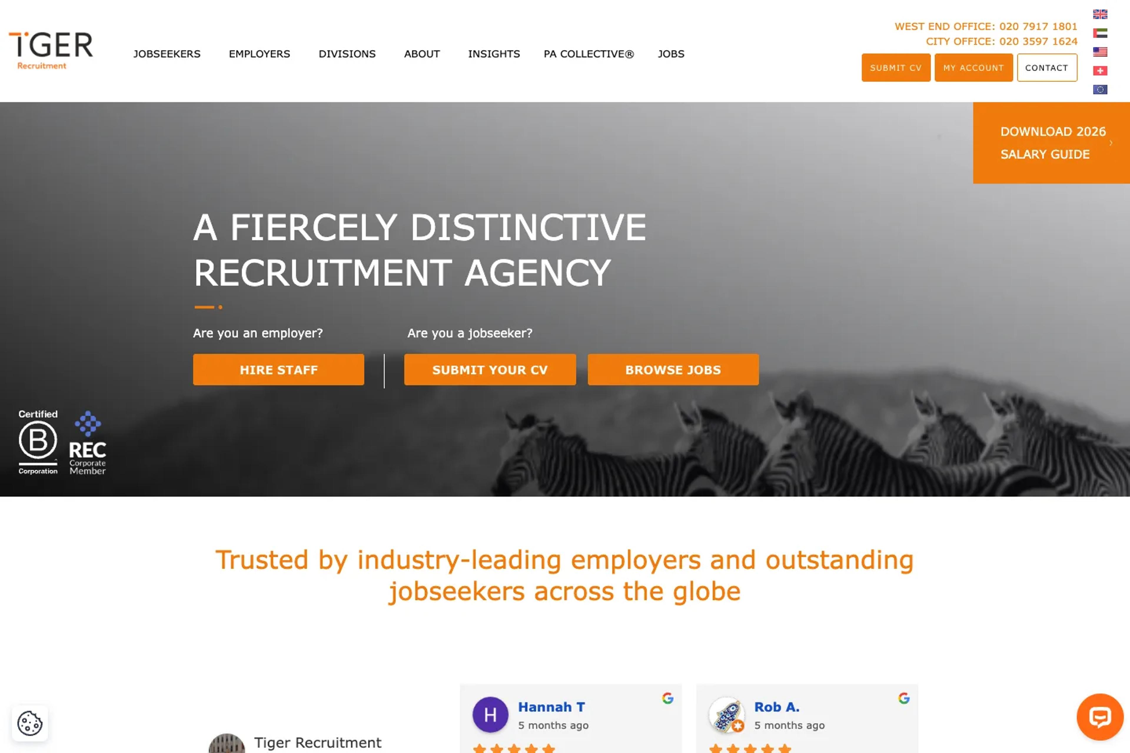 Tiger Recruitment website homepage