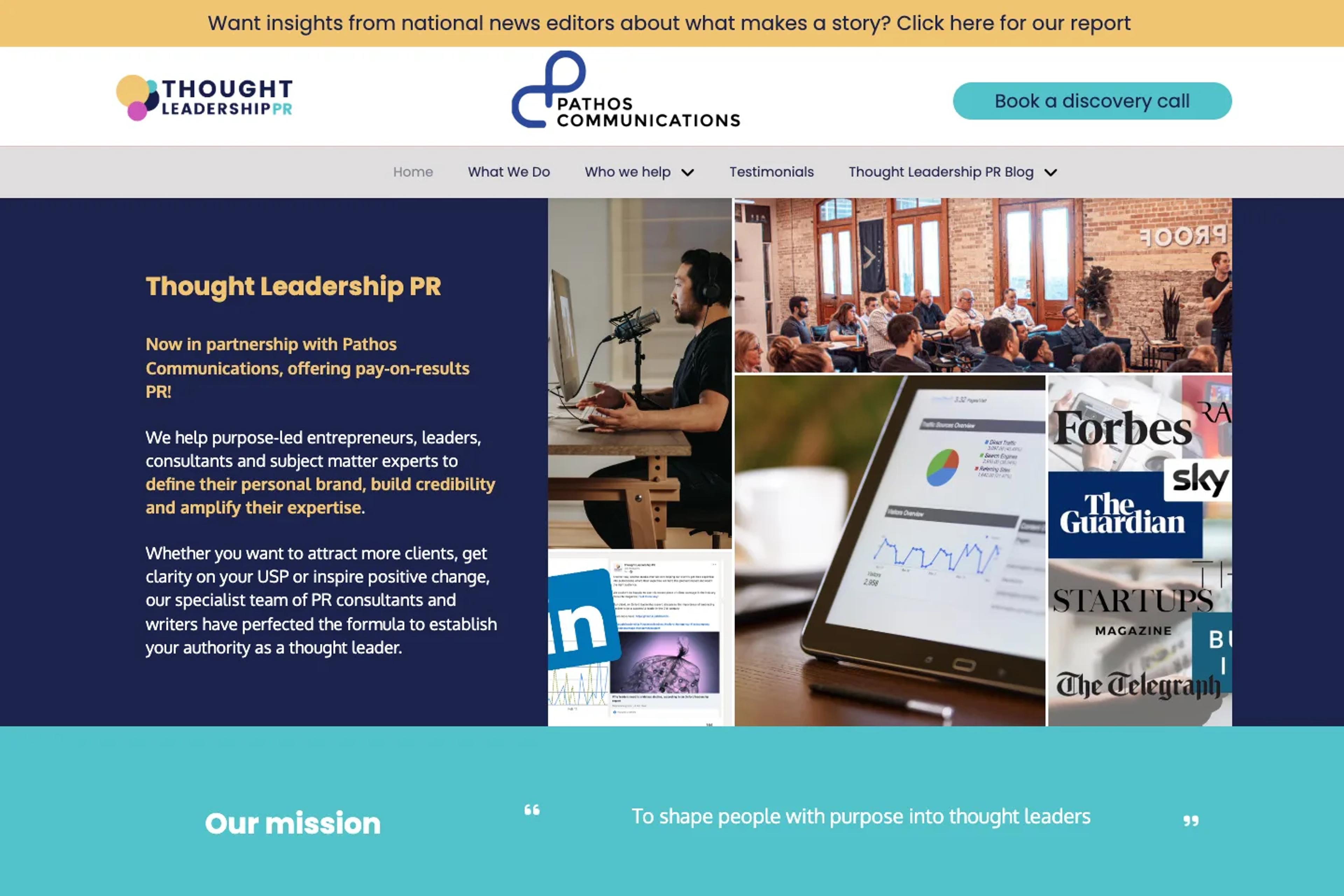 Thought Leadership PR website homepage