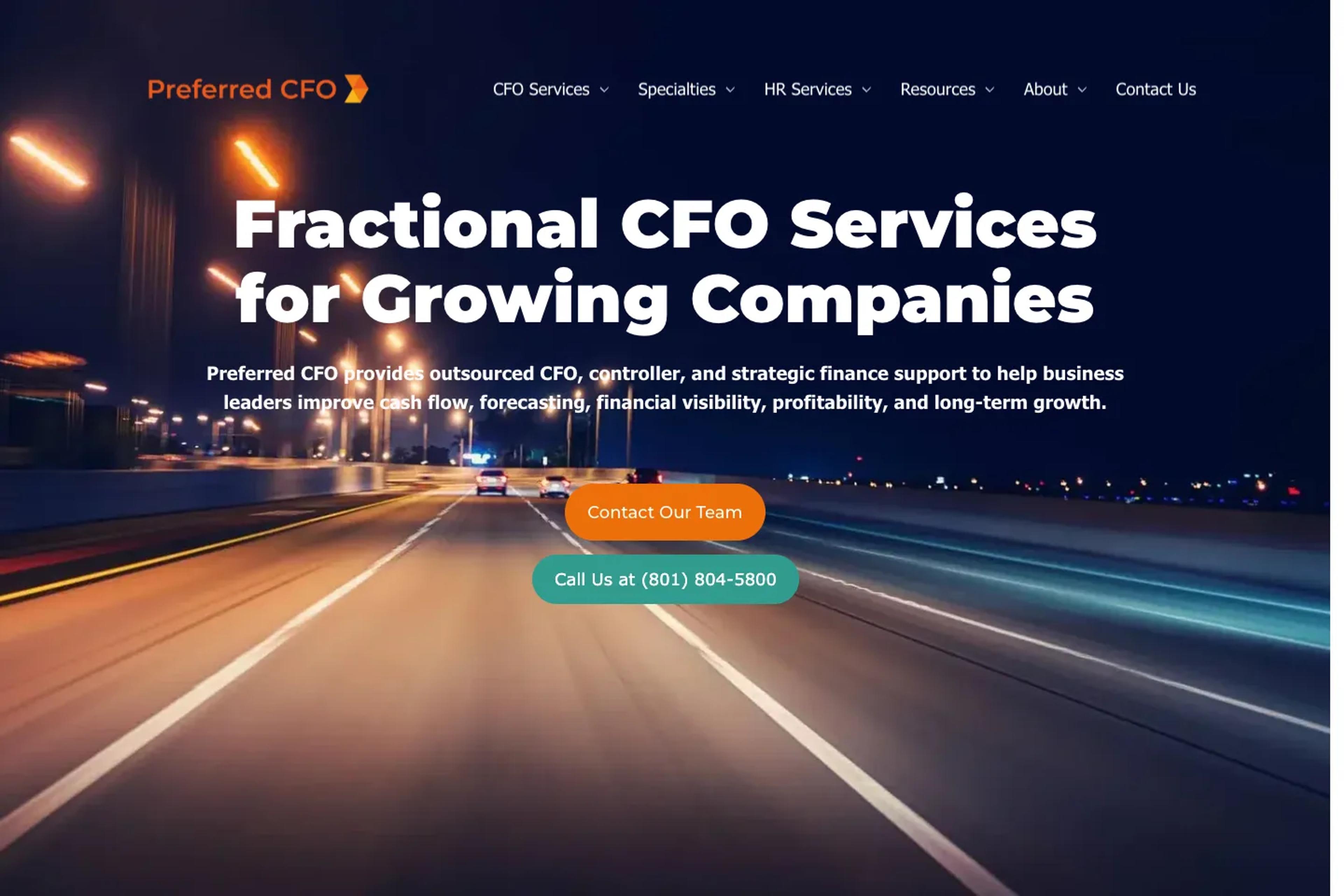 Preferred CFO website homepage