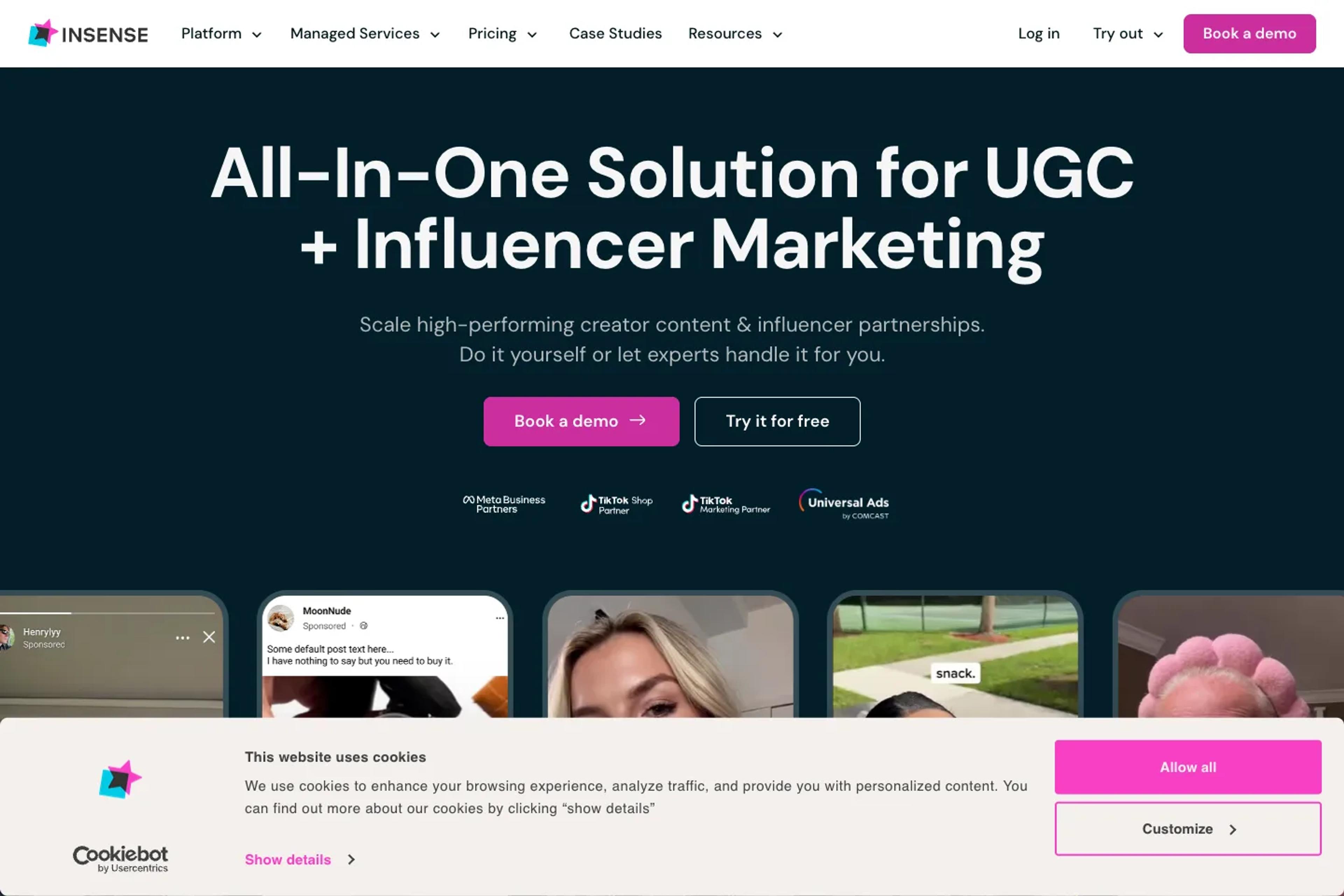 Insense website homepage