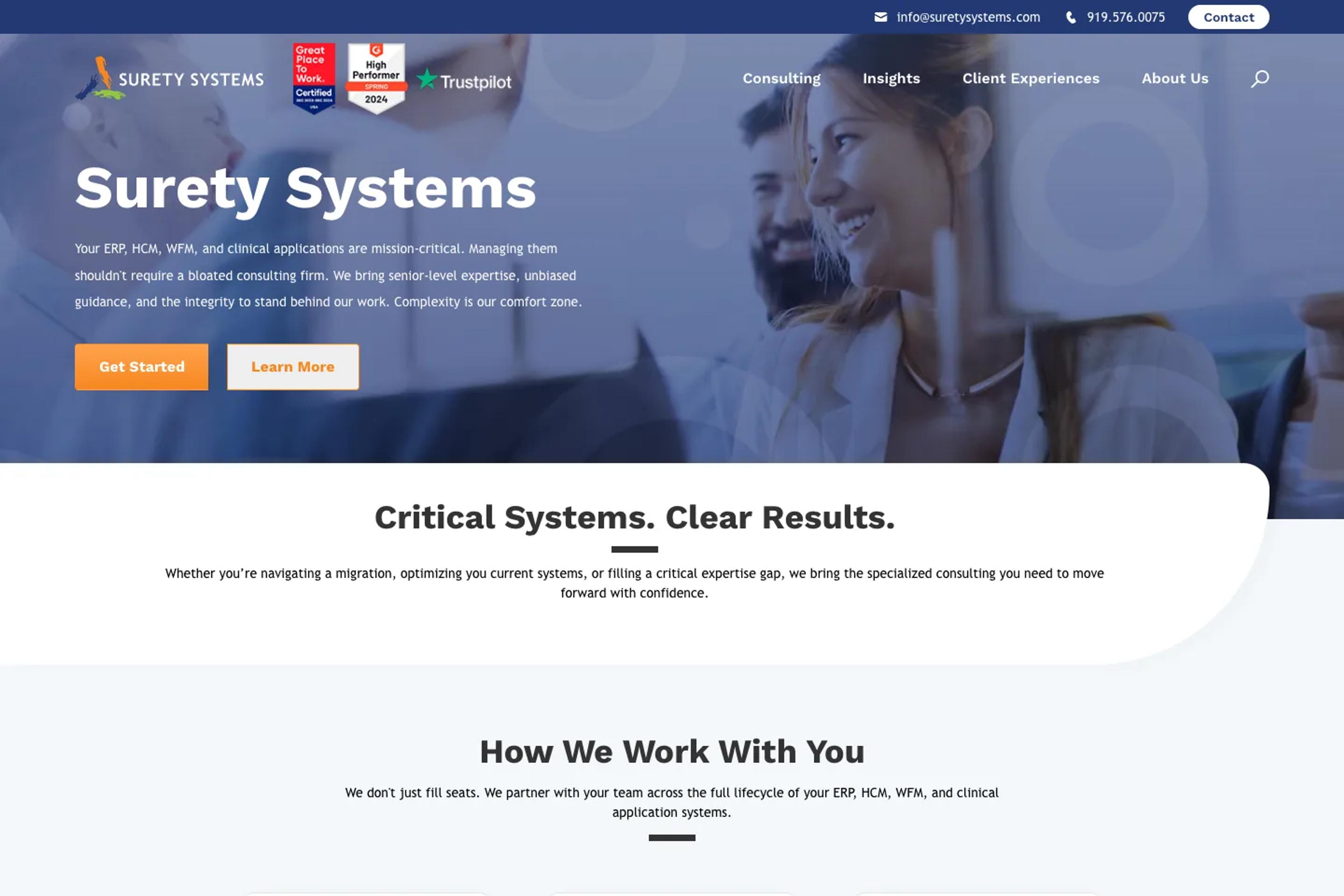 Surety Systems website homepage