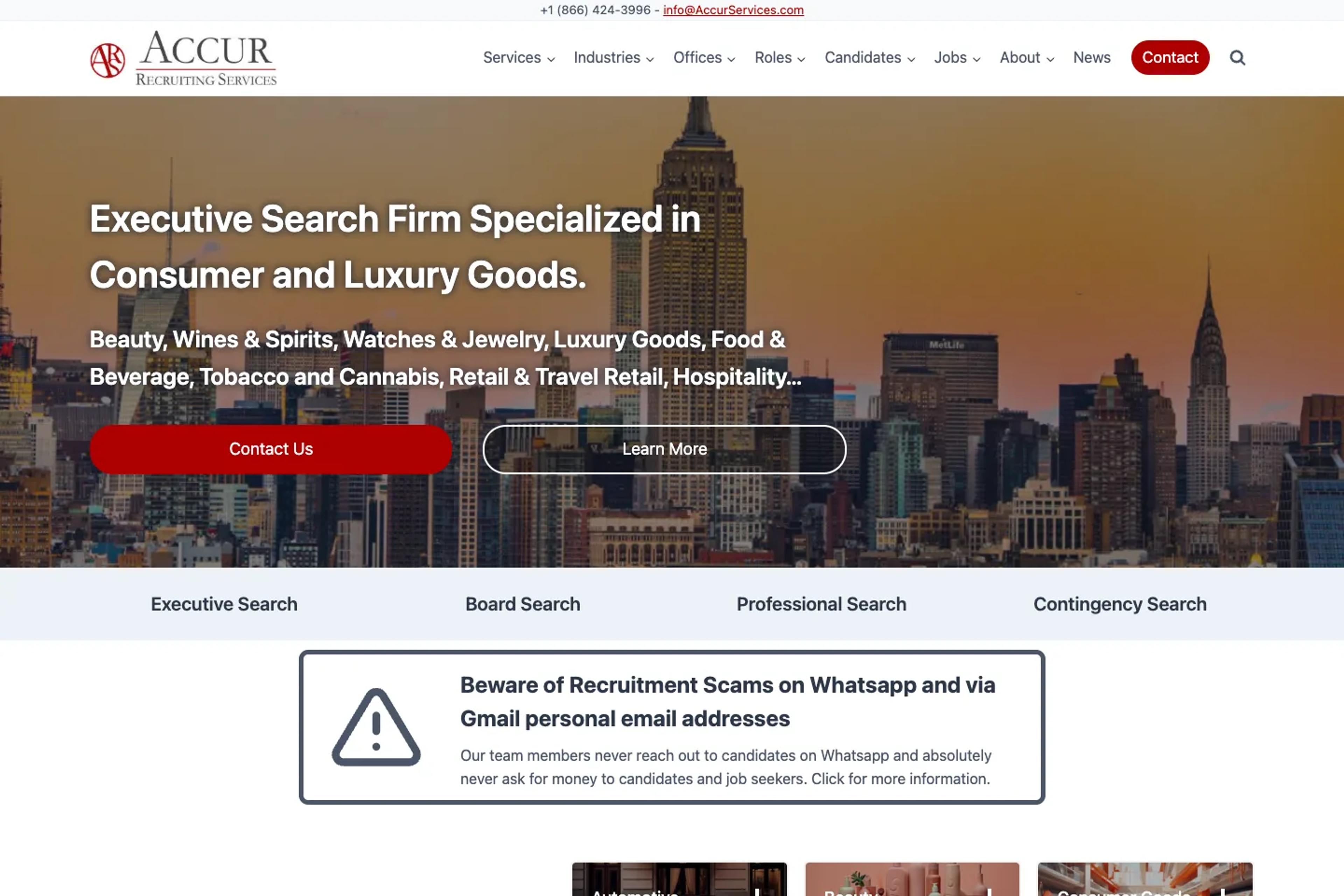 ACCUR Recruiting Services website homepage
