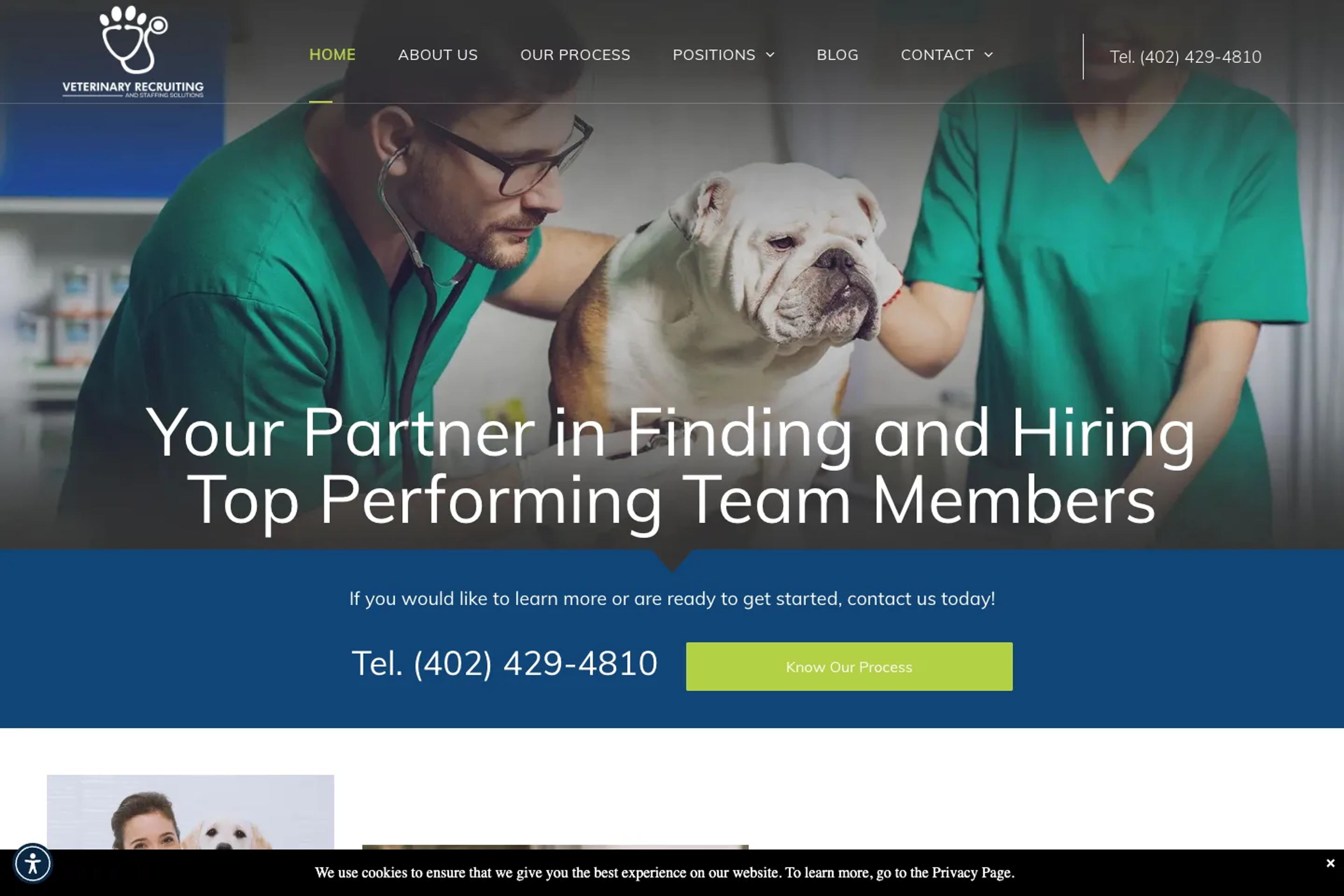 Veterinary Recruiting and Staffing Solutions website homepage