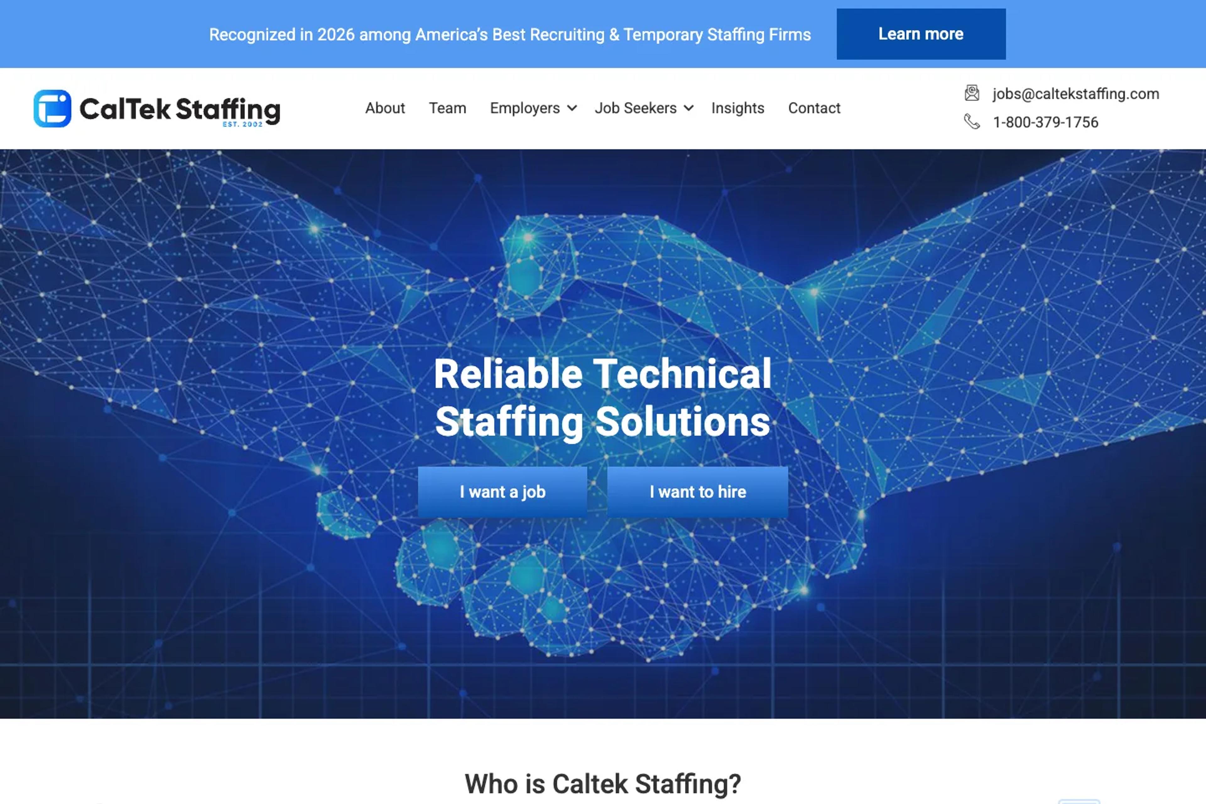 CalTek Staffing website homepage