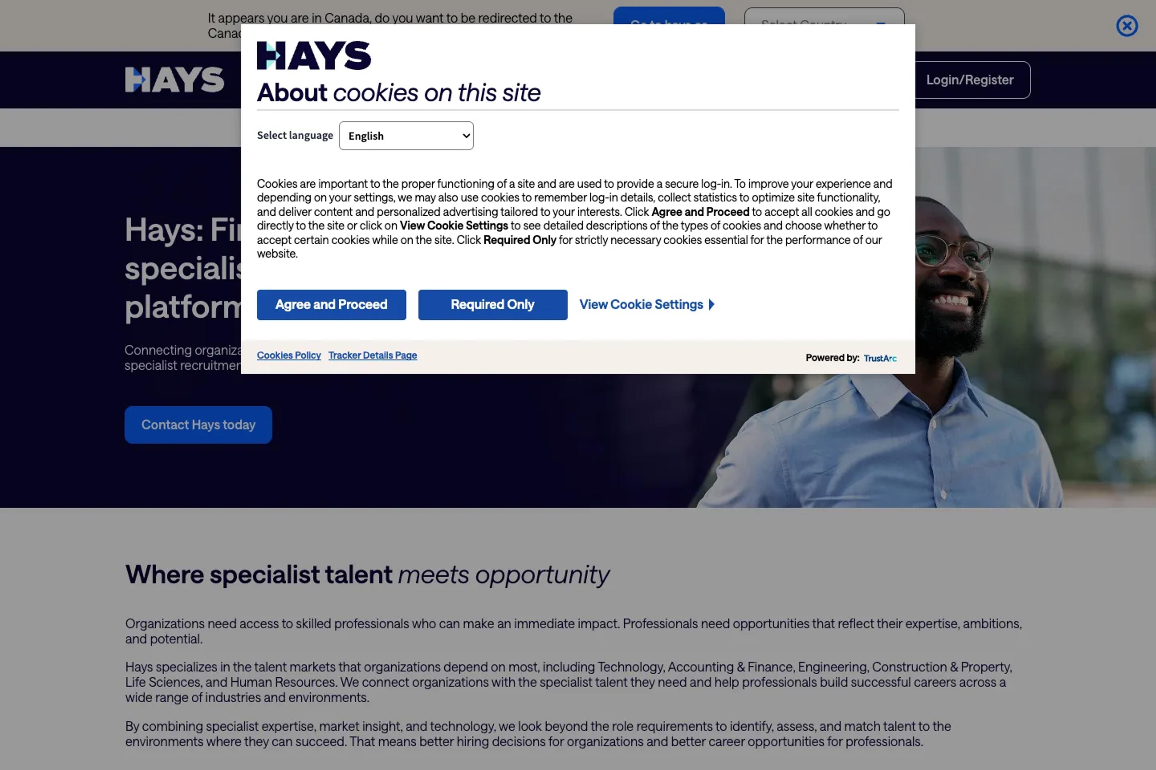 Hays website homepage