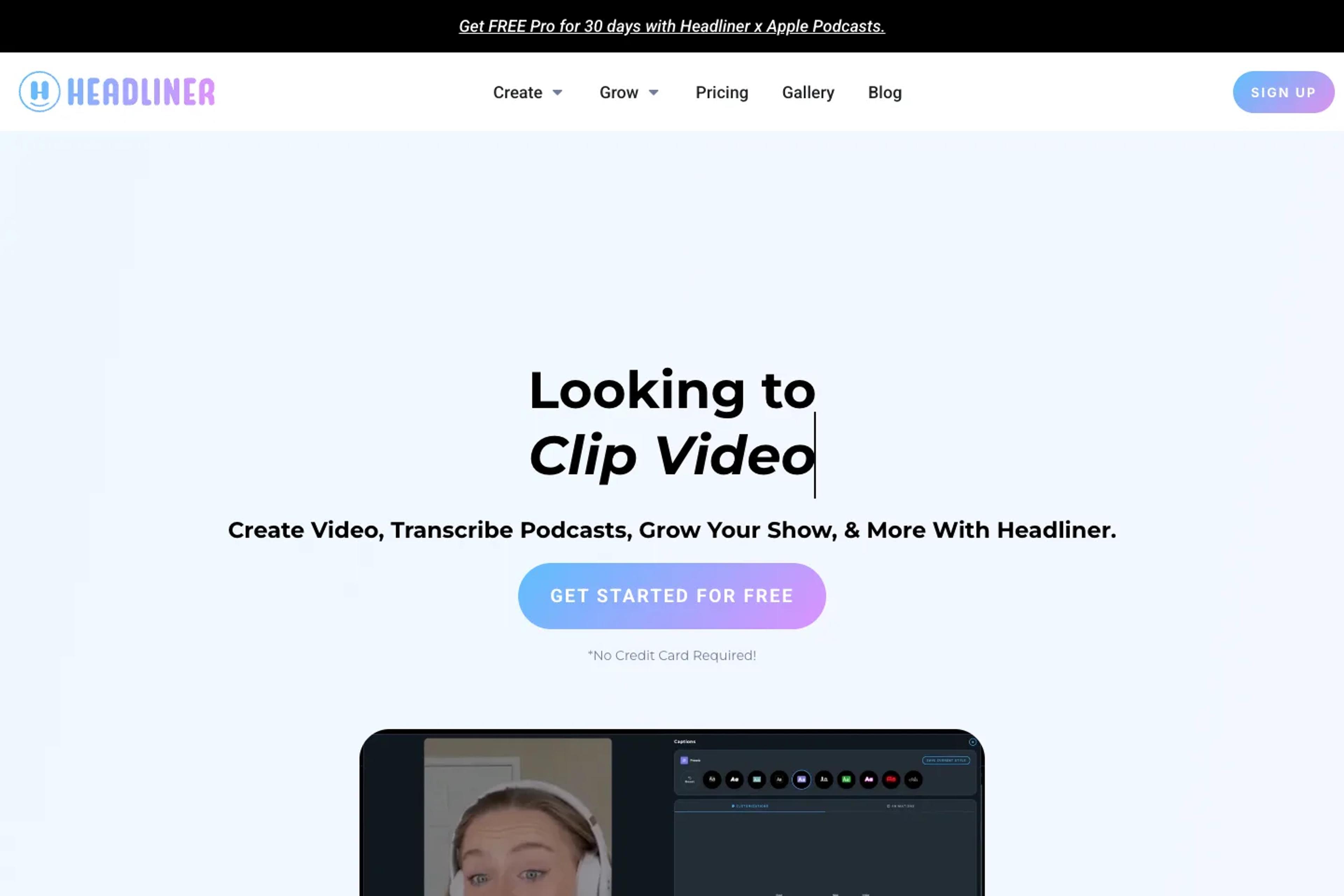 Headliner website homepage