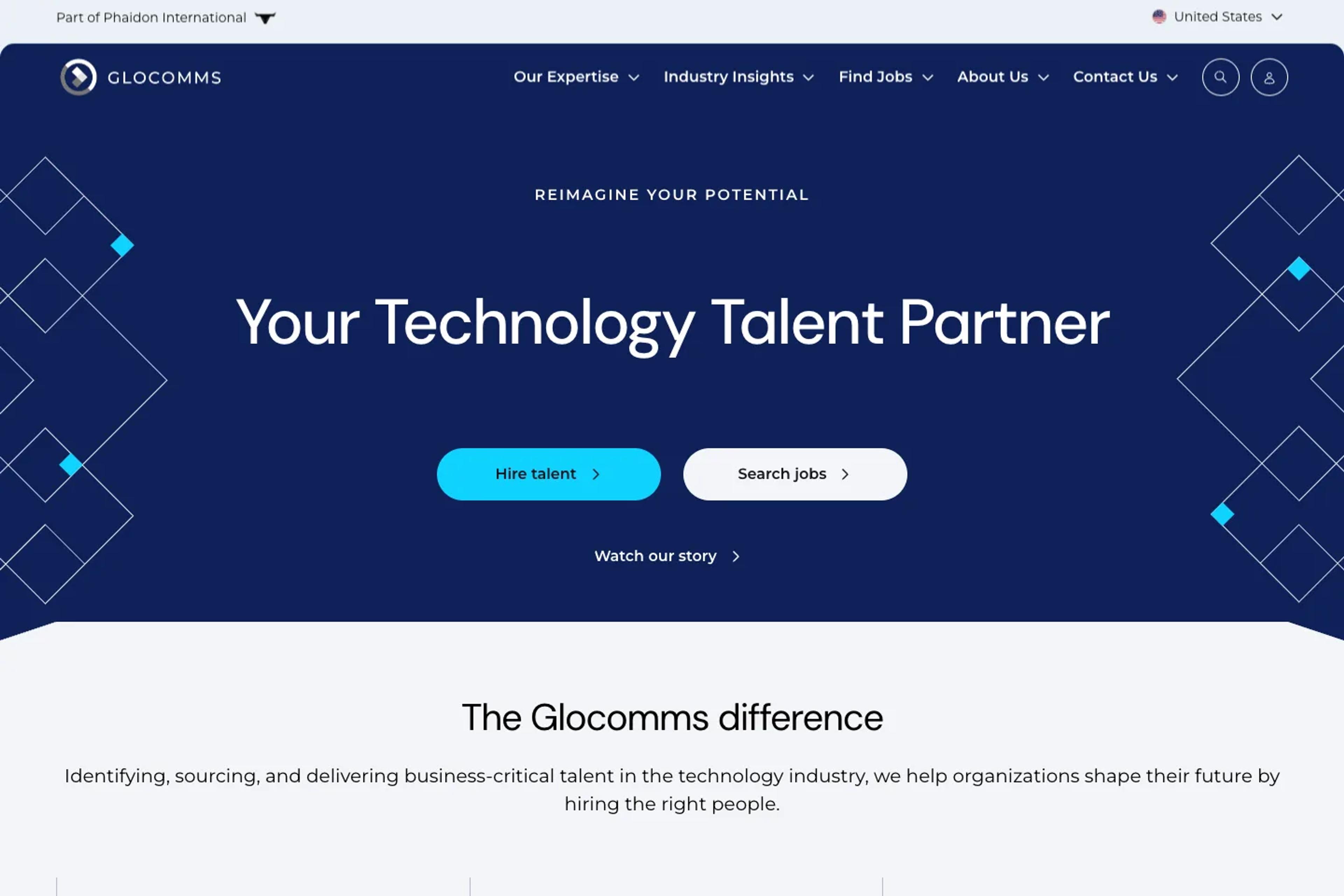 Glocomms website homepage
