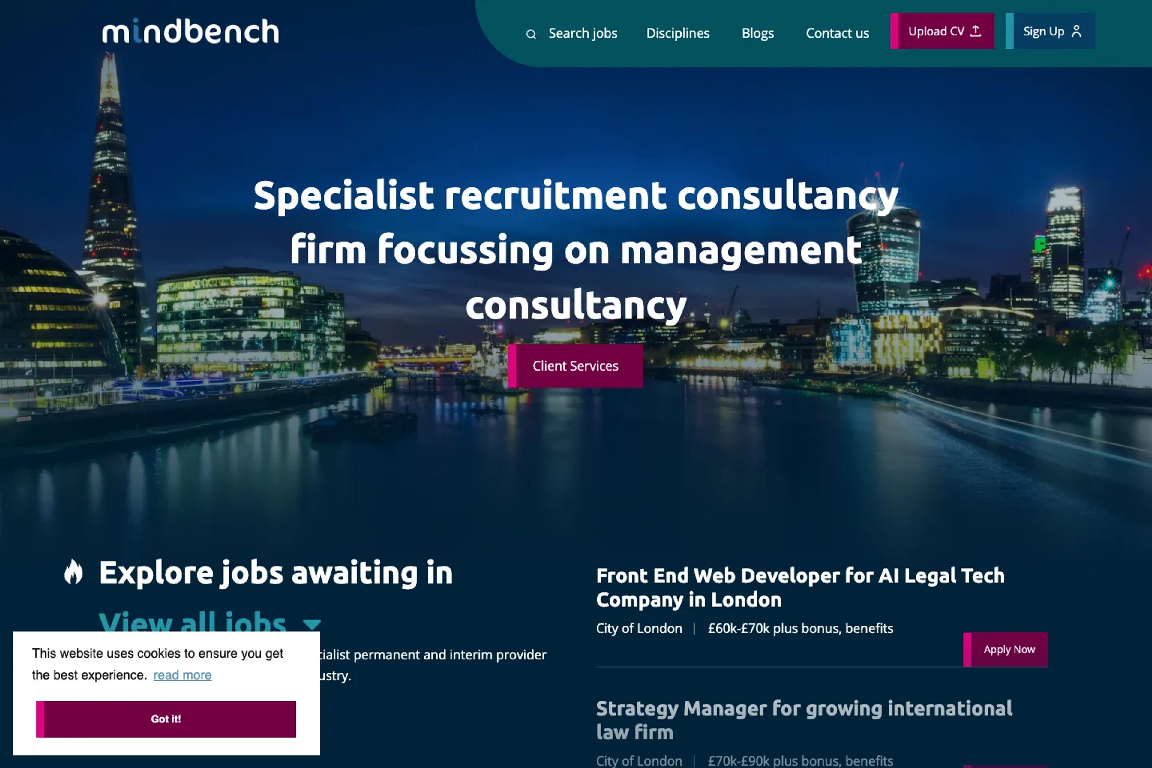 Mindbench website homepage