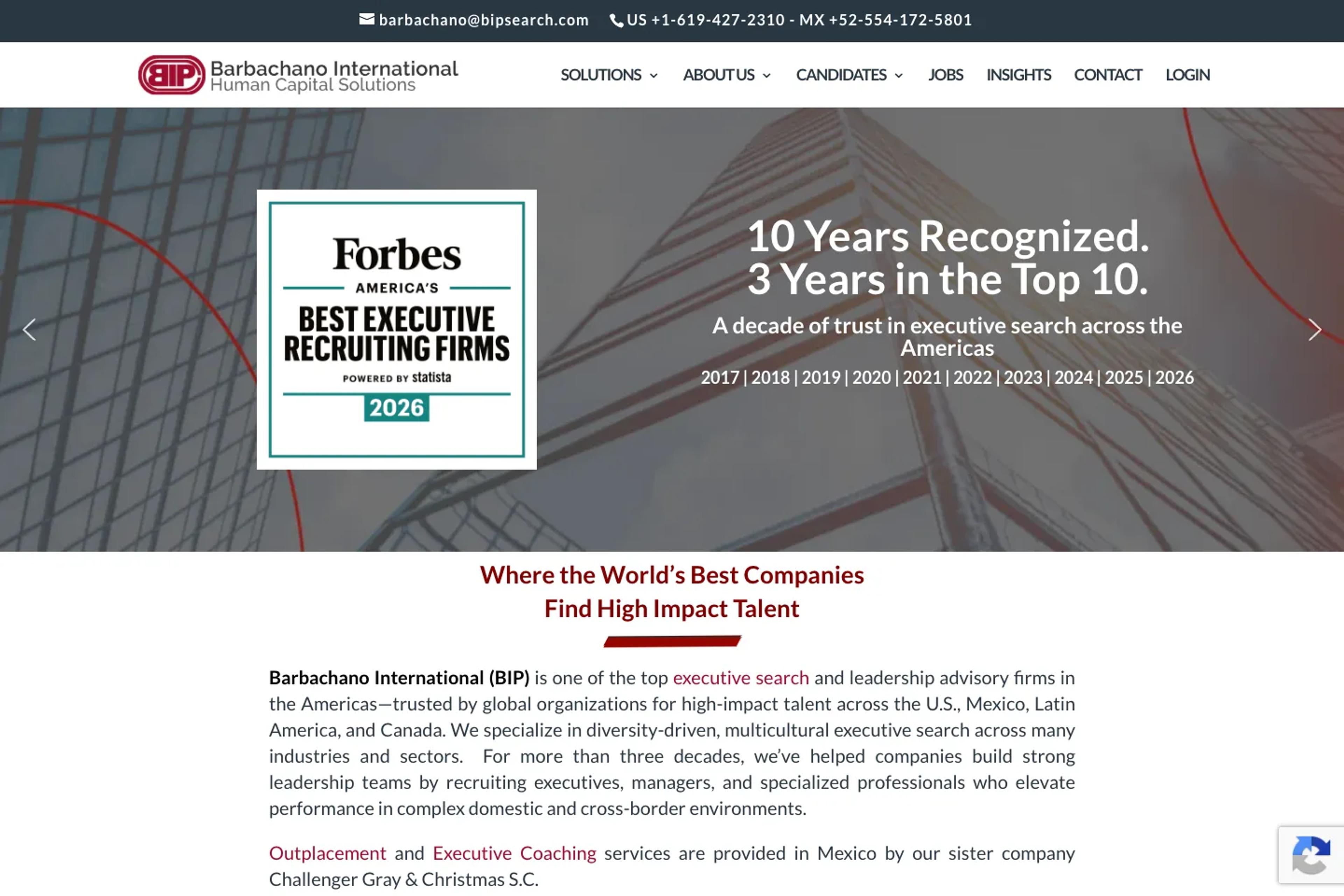 Barbachano International website homepage