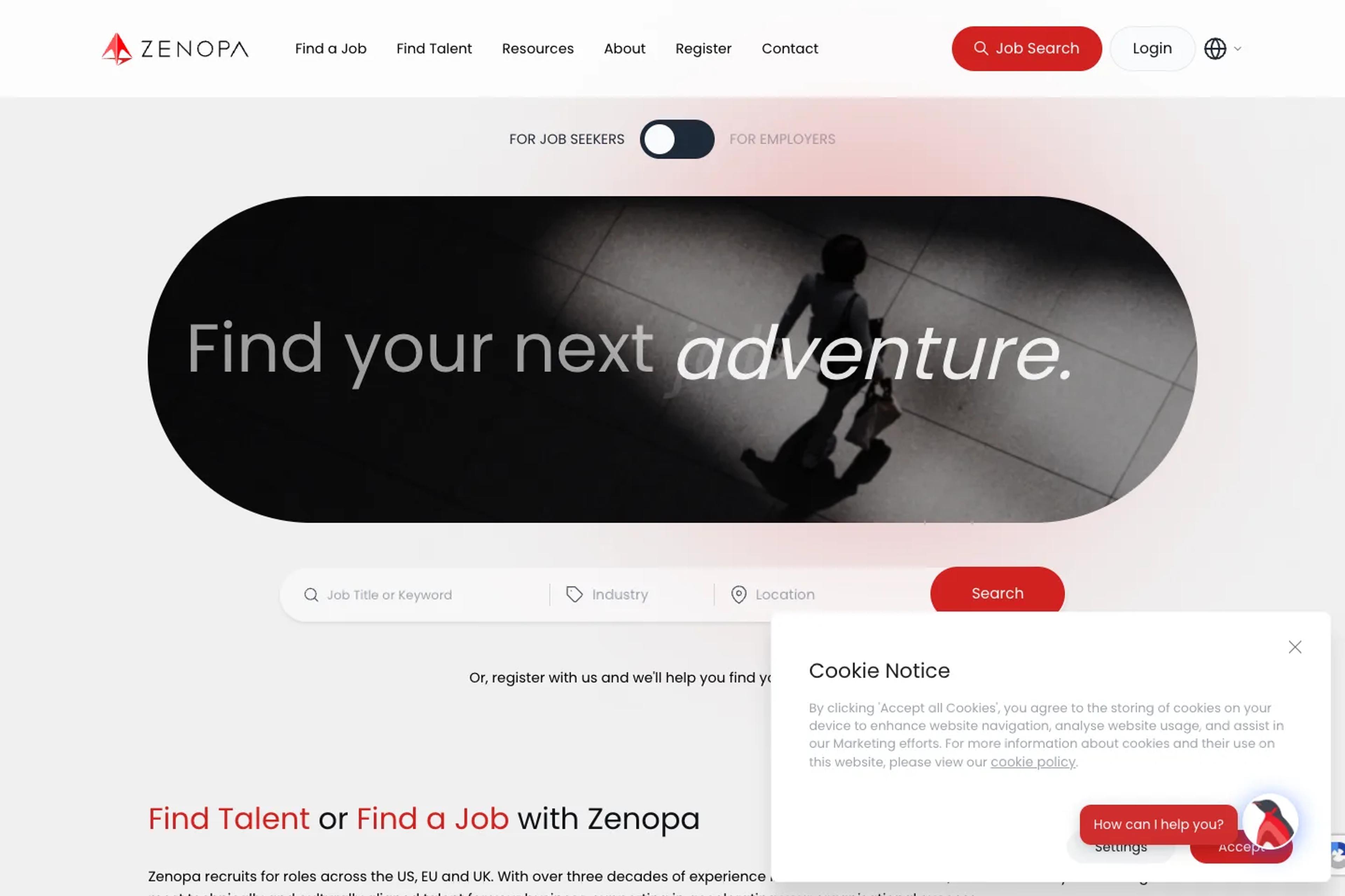 Zenopa website homepage