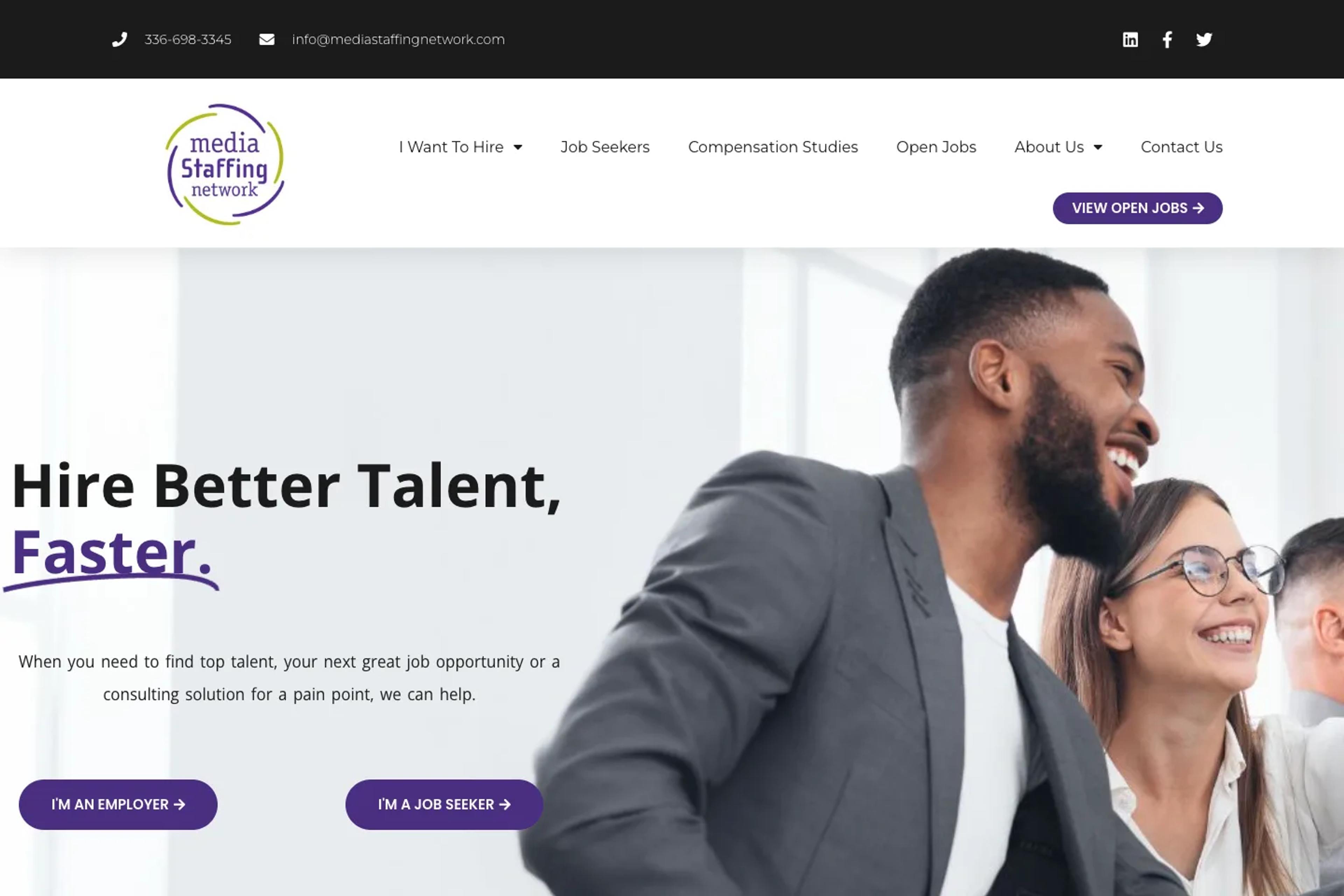 Media Staffing Network website homepage