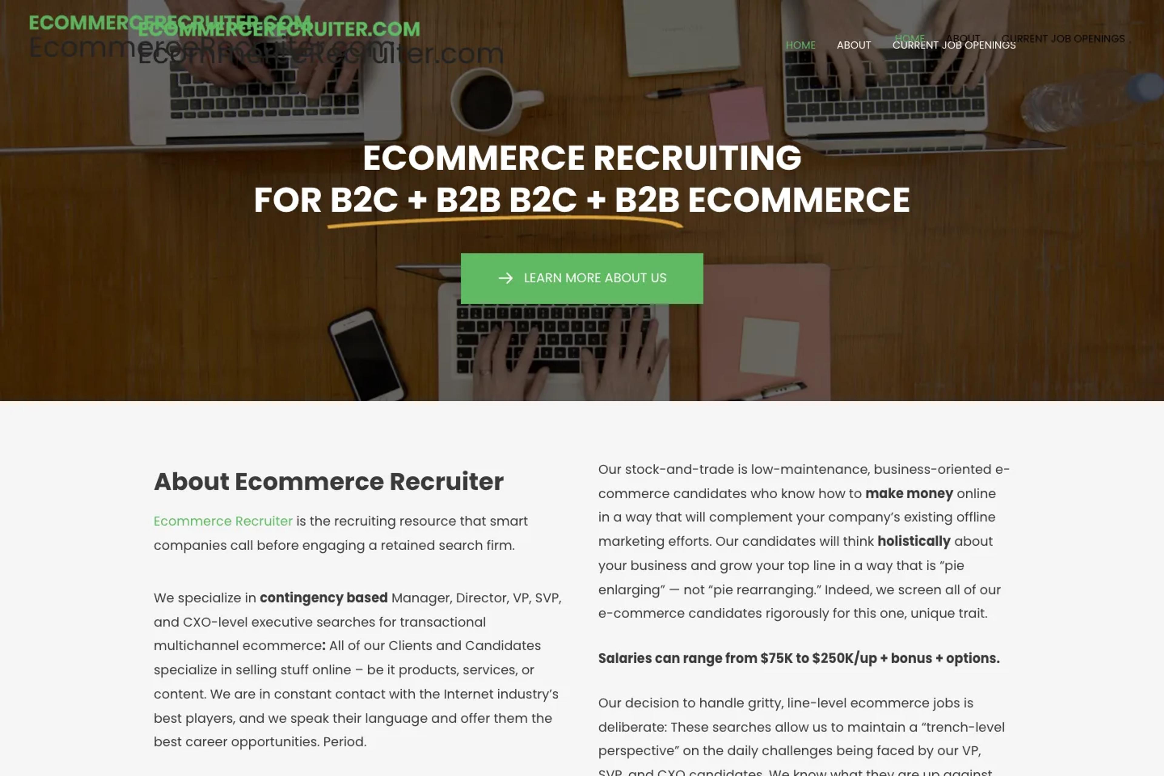 EcommerceRecruiter.com website homepage