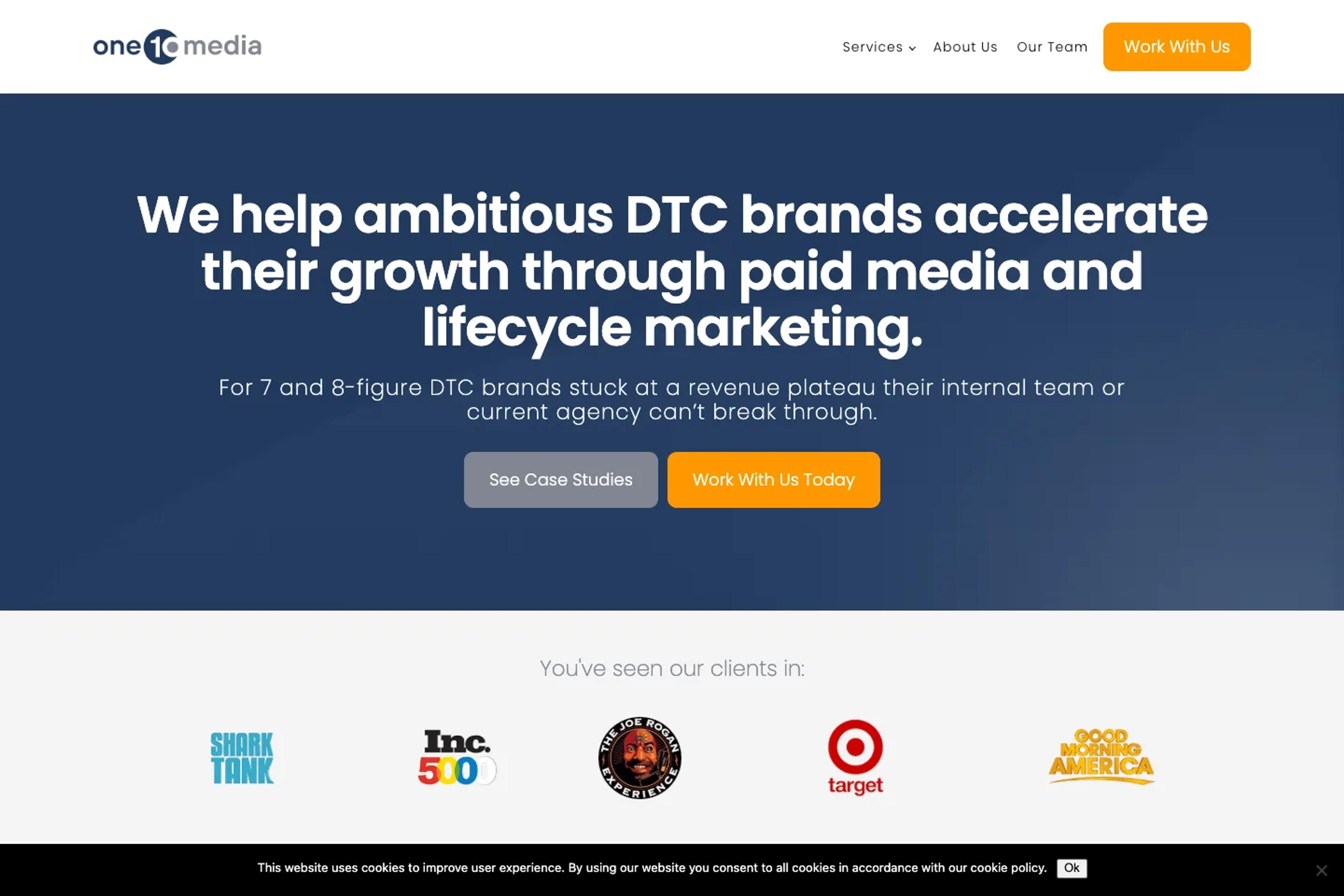 One 10 Media website homepage