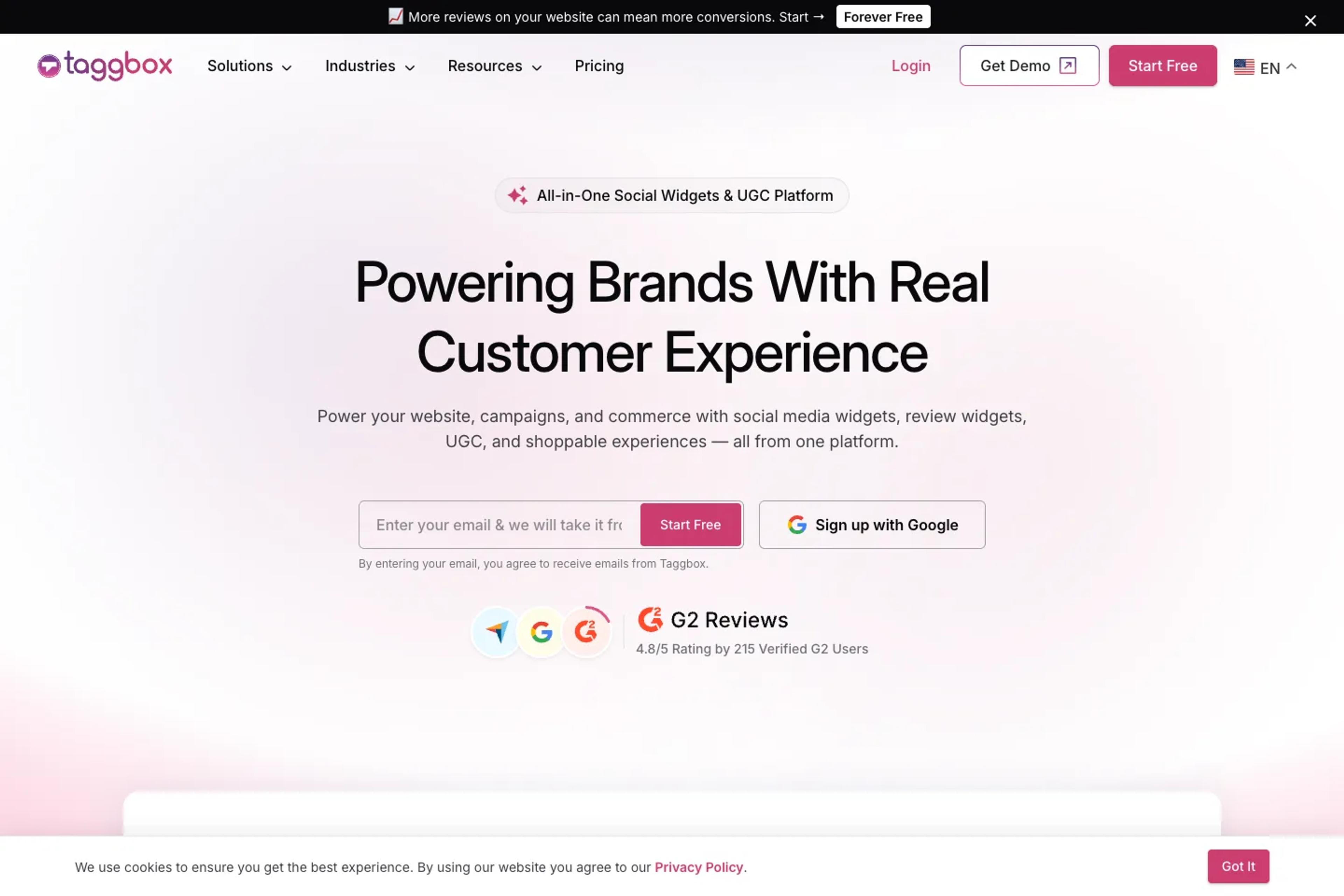 Taggbox website homepage