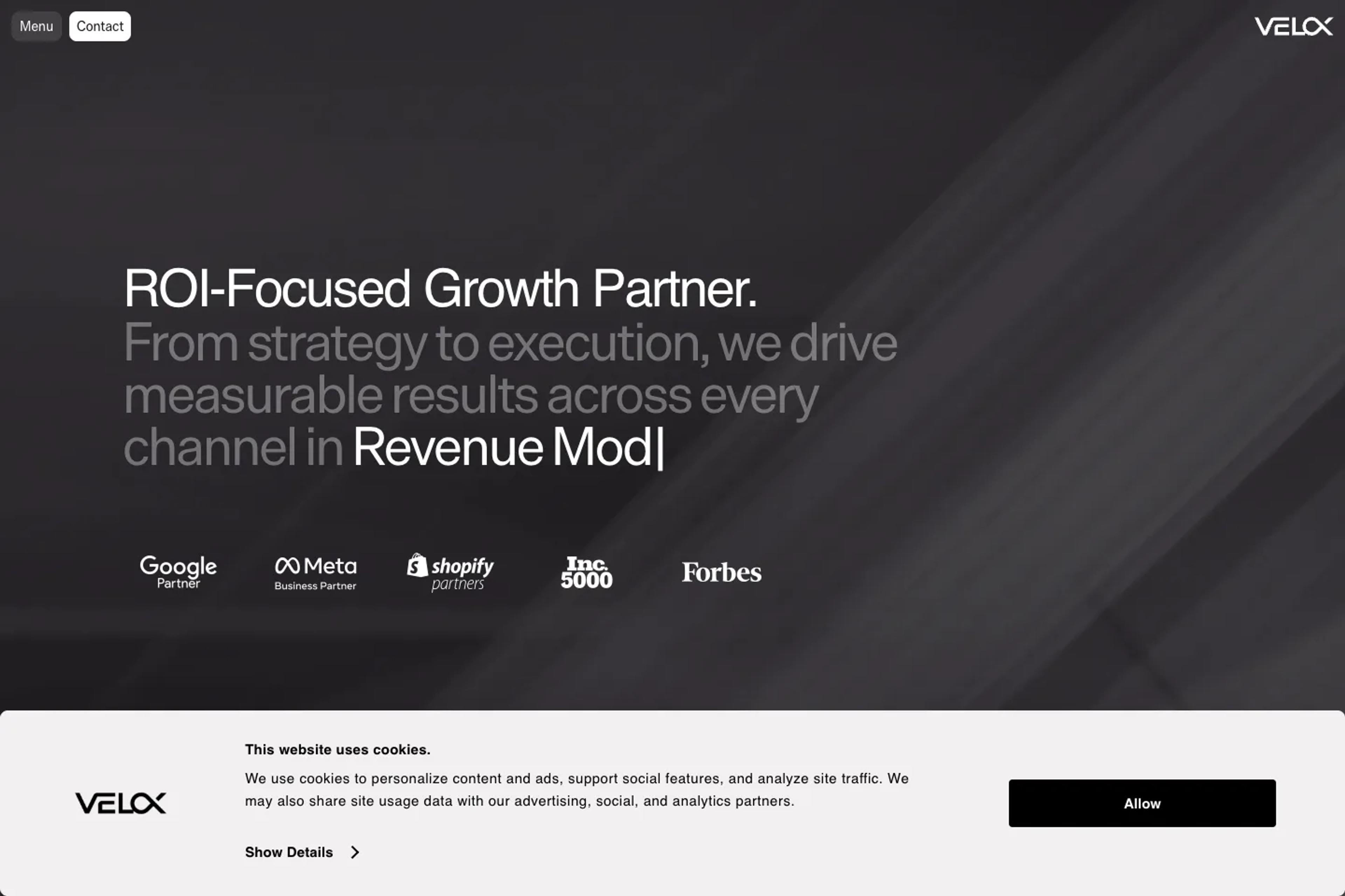 Velox website homepage
