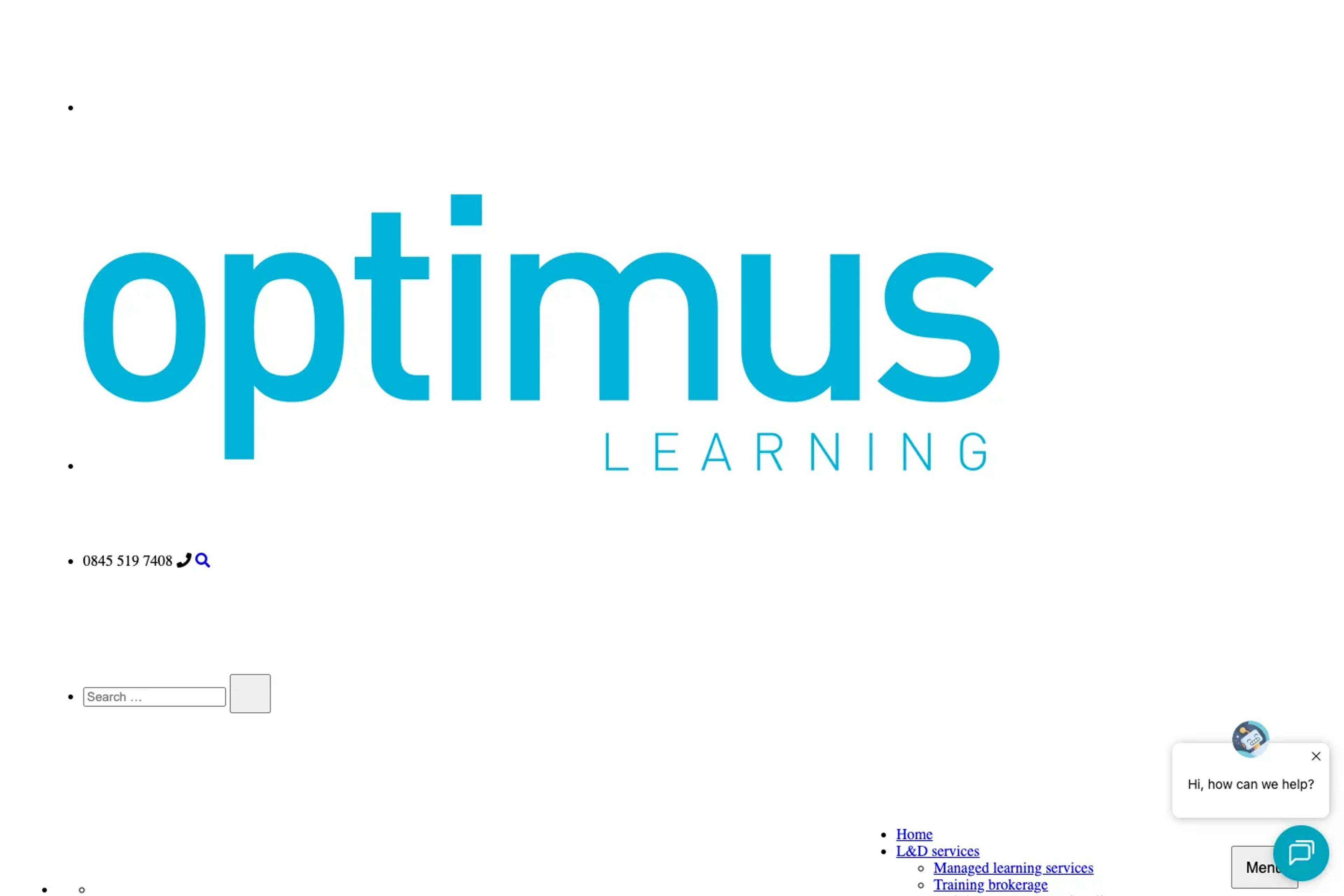 Optimus Learning Services website homepage
