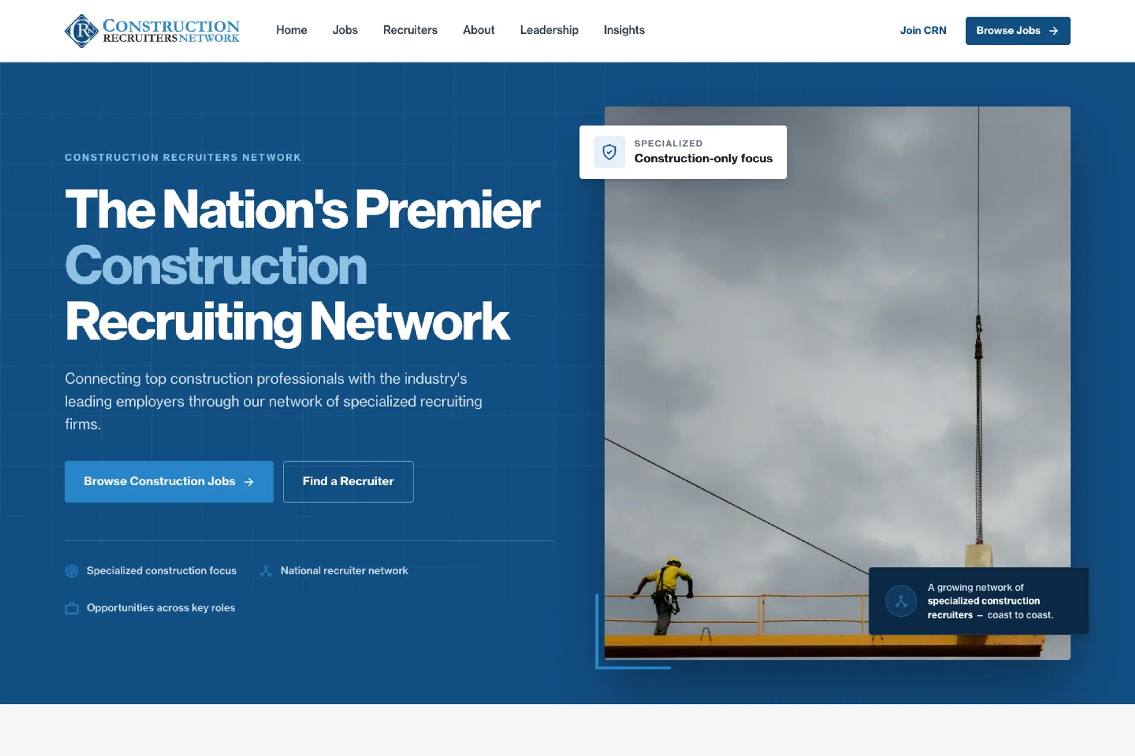 Construction Recruiters Network website homepage