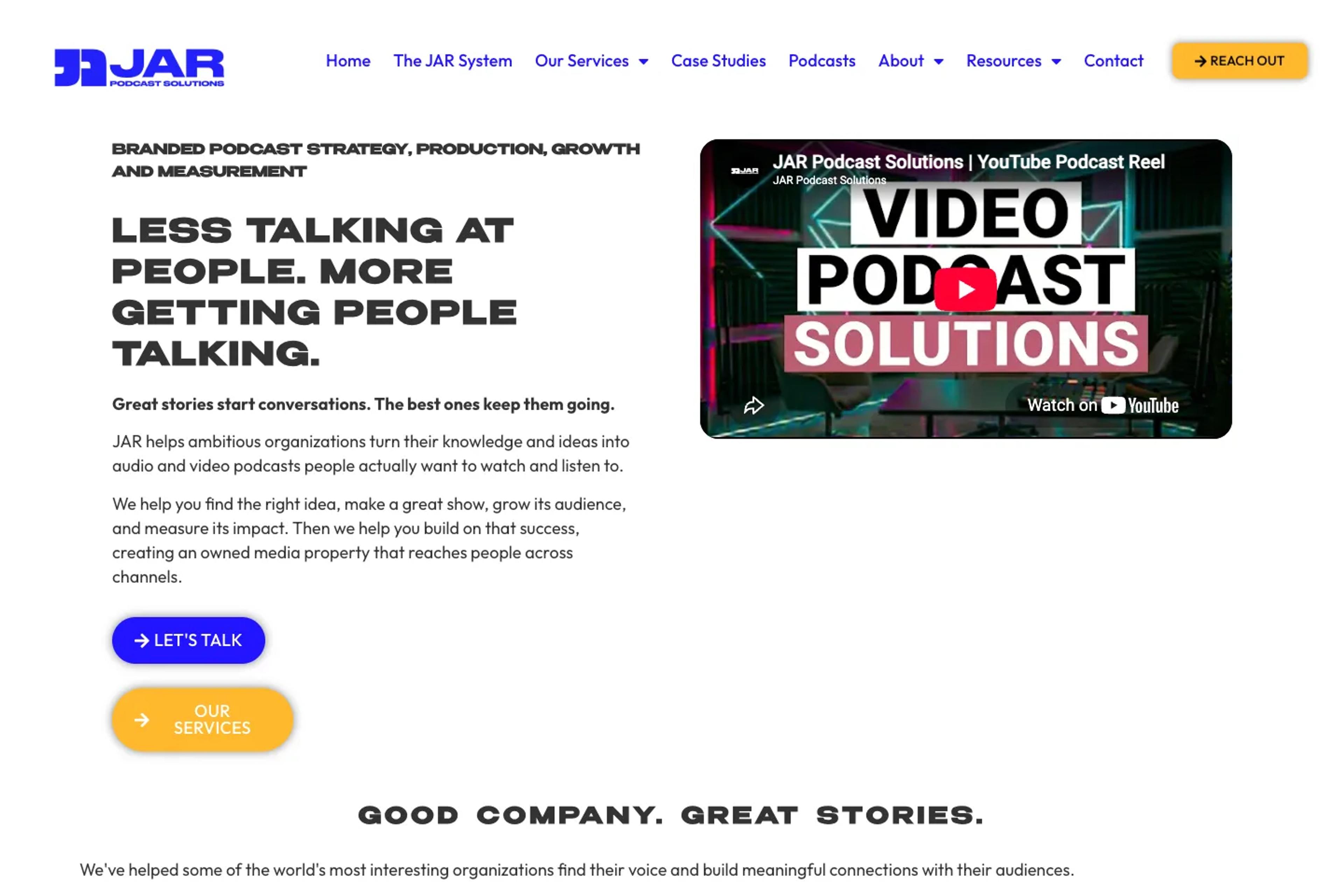 JAR Podcast Solutions website homepage