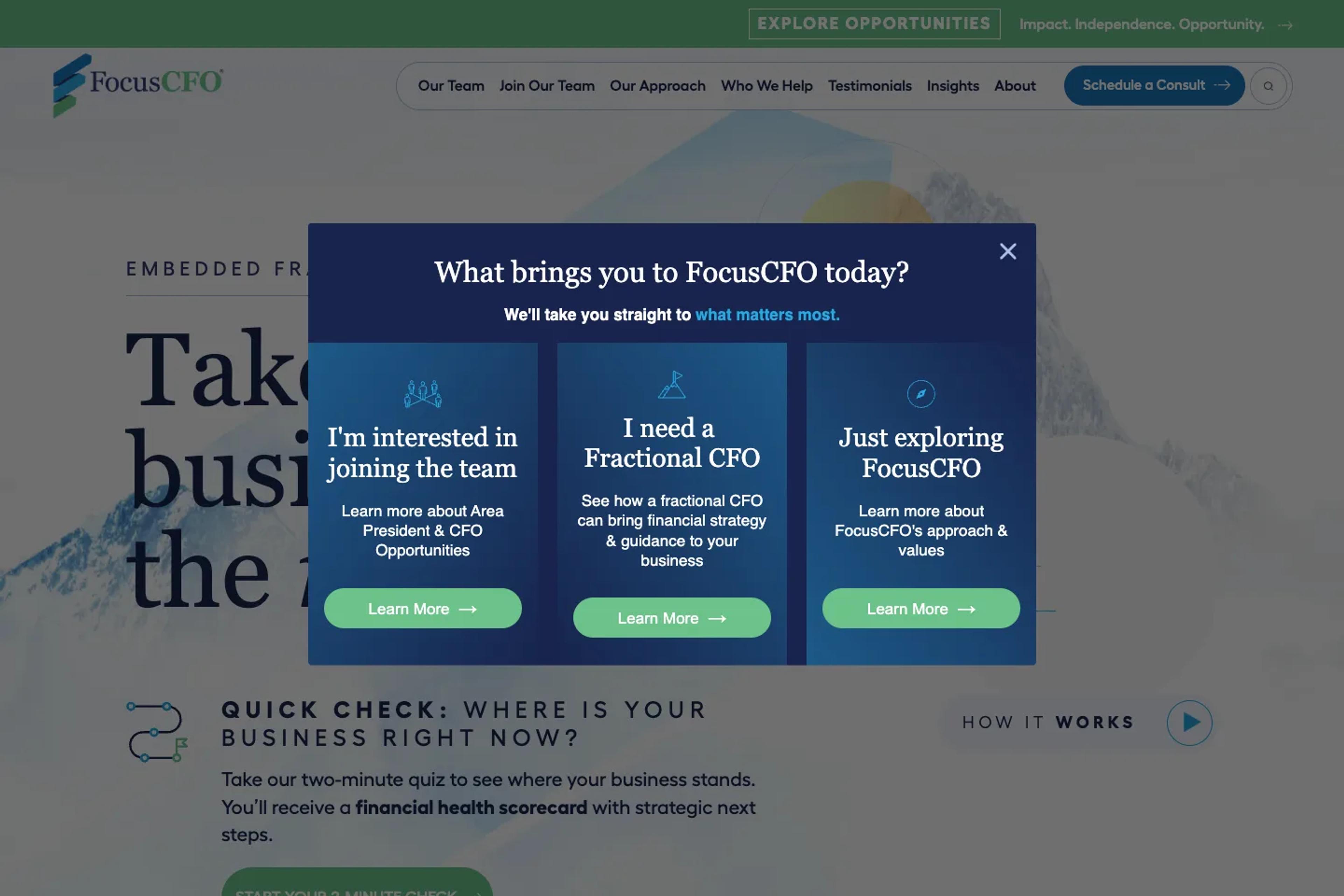 FocusCFO website homepage