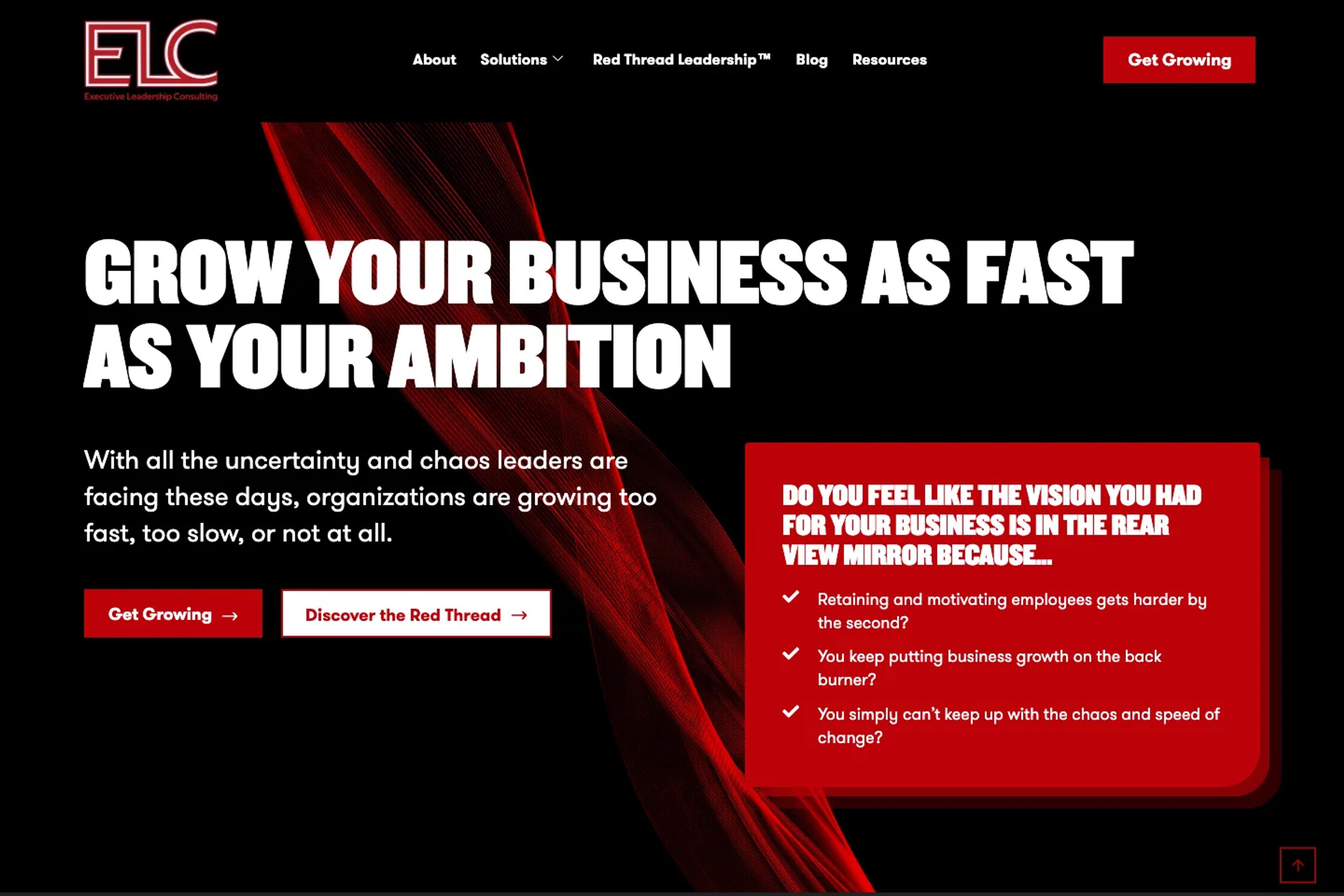 Executive Leadership Consulting website homepage