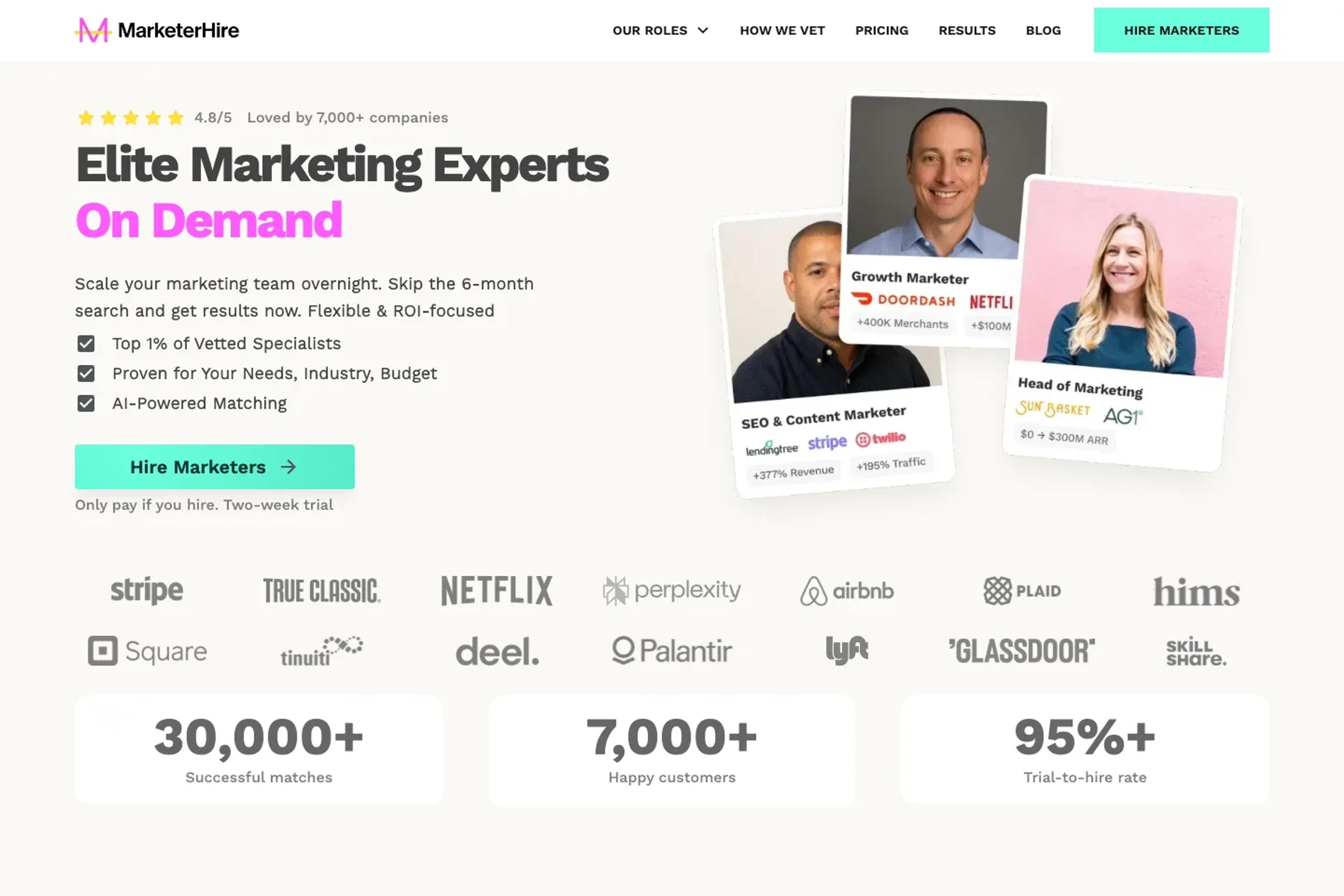 MarketerHire website homepage