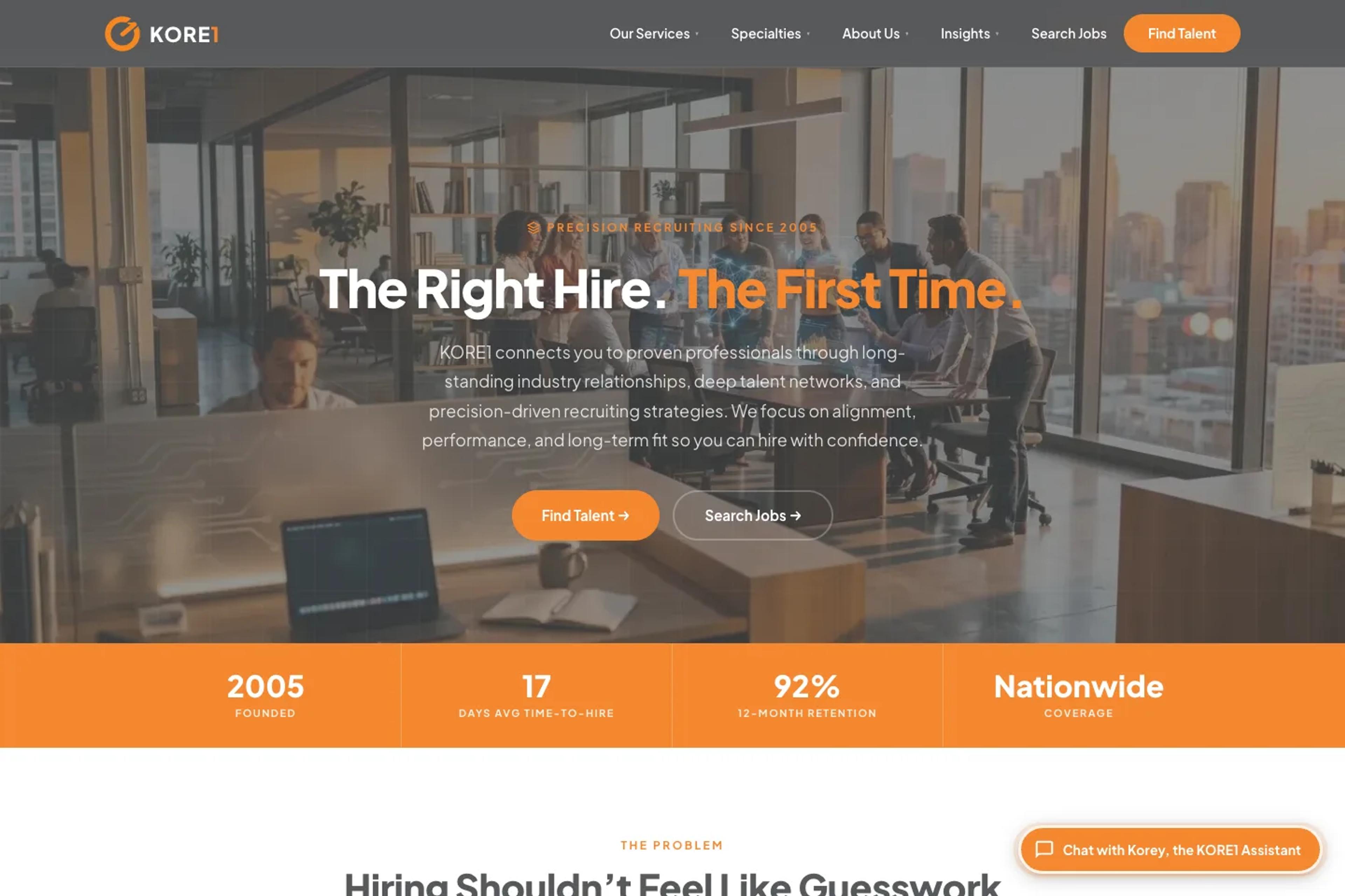 KORE1 website homepage