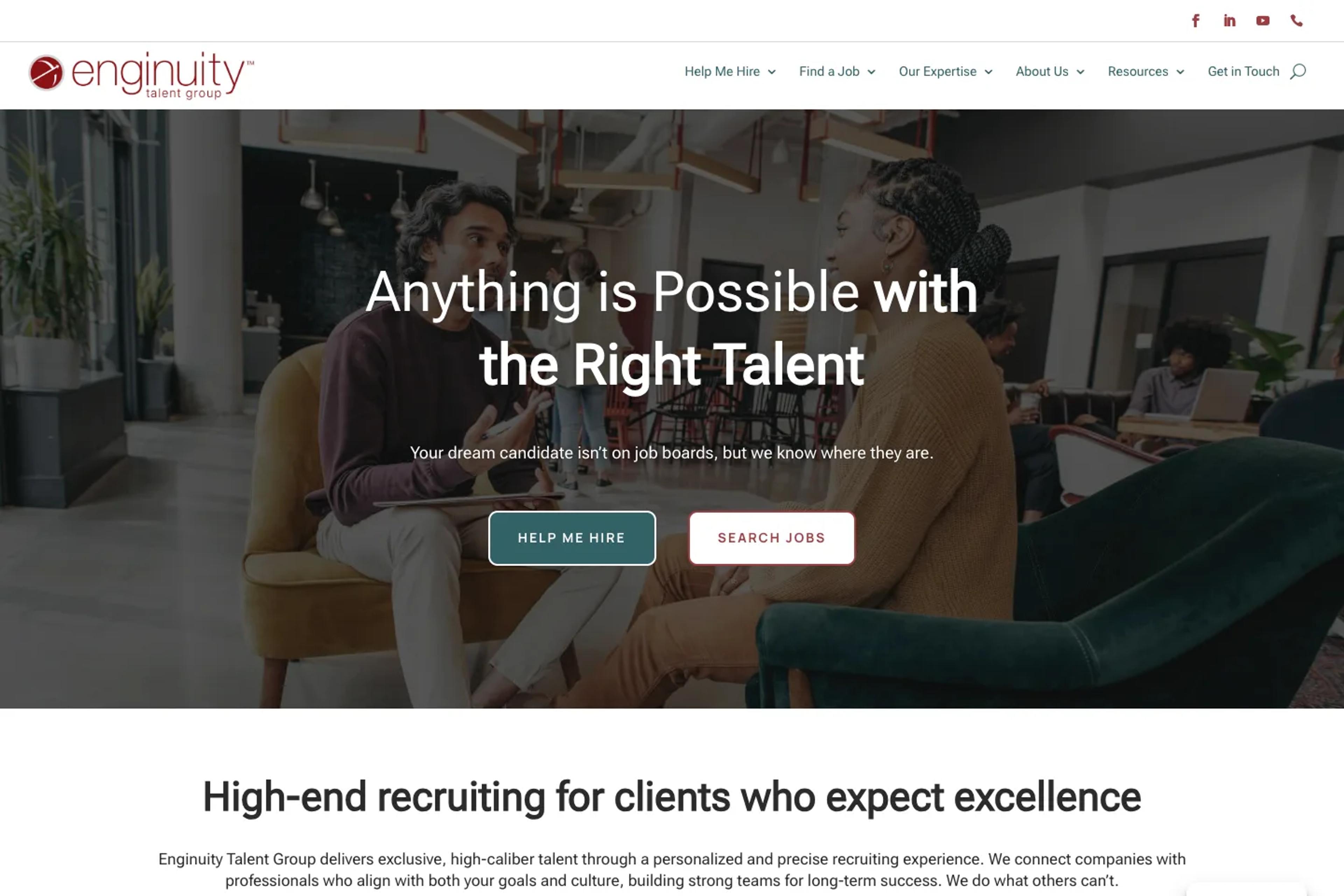 Enginuity Talent Group website homepage